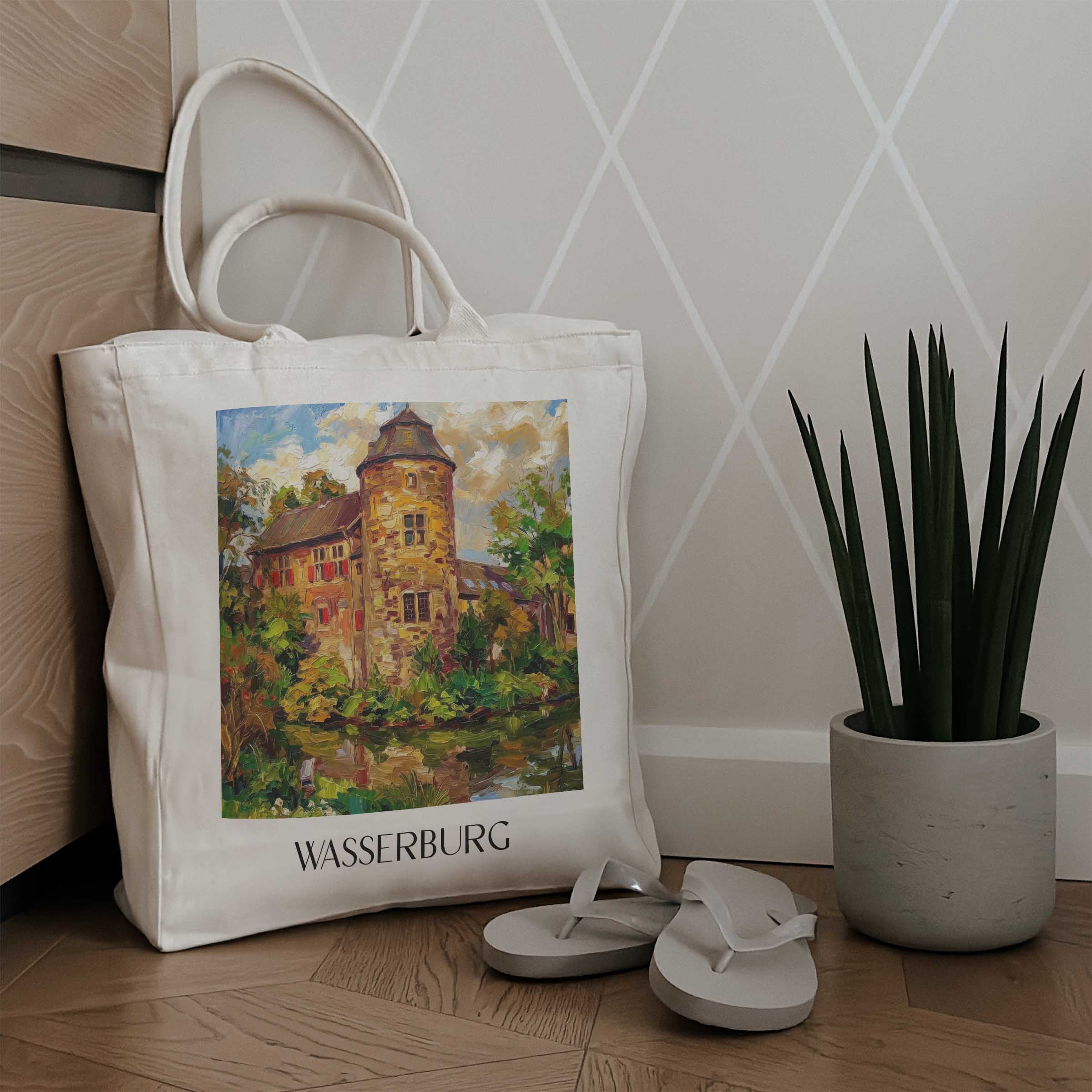 wasserburg--ratingen-deutschland-einkaufstasche-oil-painting-oelgemaelde