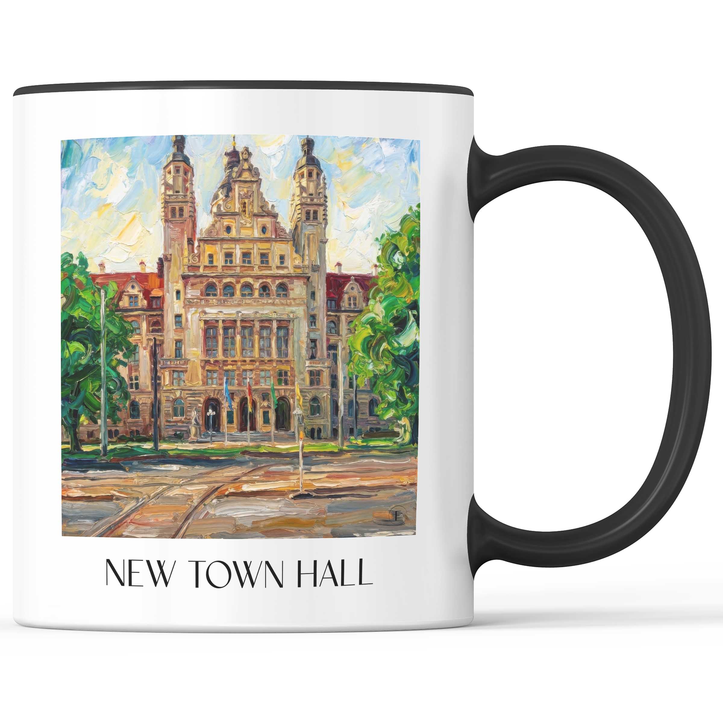 Neues Rathaus Kaffeebecher - Leipzig - Deutschland Becher - Kaffeetasse im Ölgemälde Stil