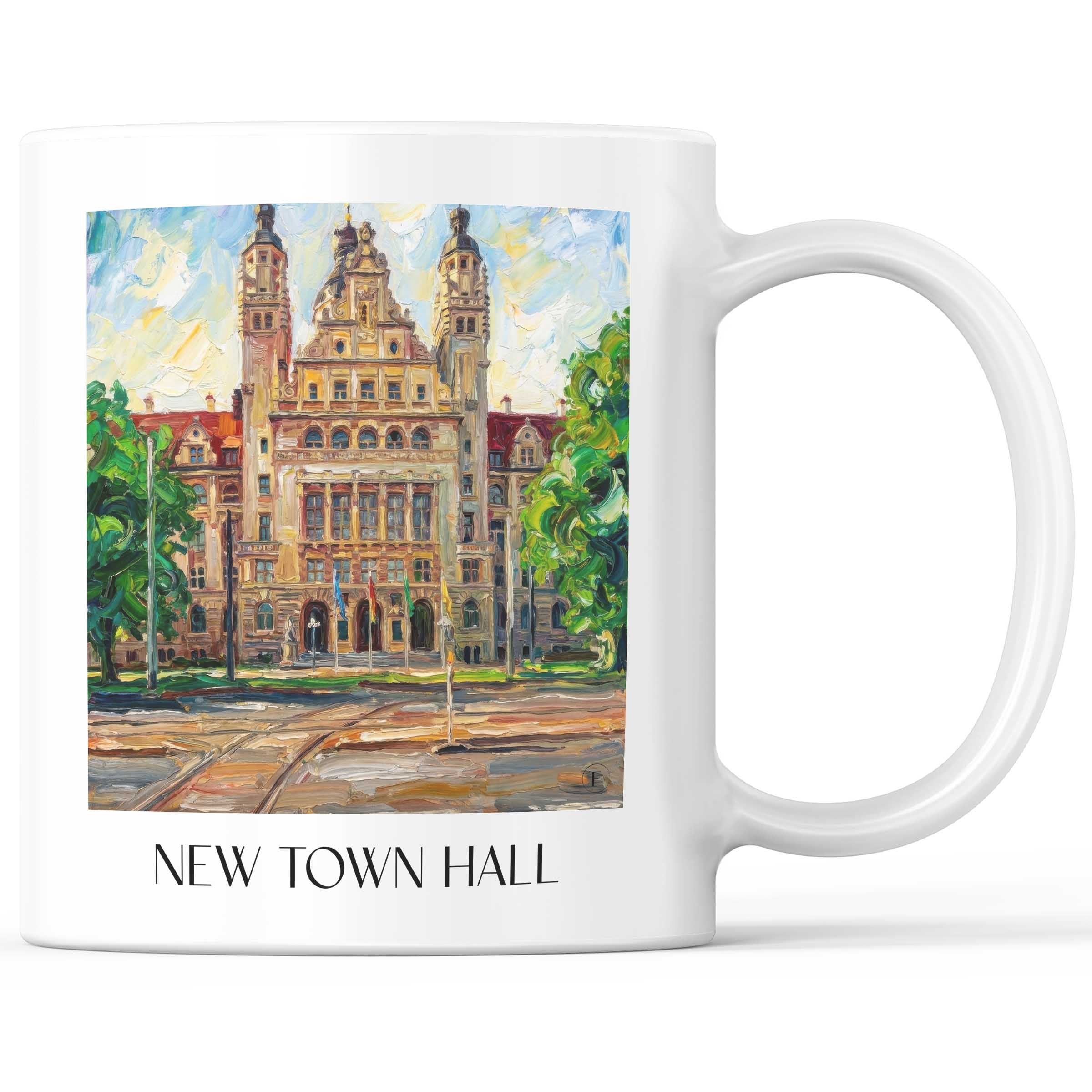 Neues Rathaus Kaffeebecher - Leipzig - Deutschland Becher - Kaffeetasse im Ölgemälde Stil