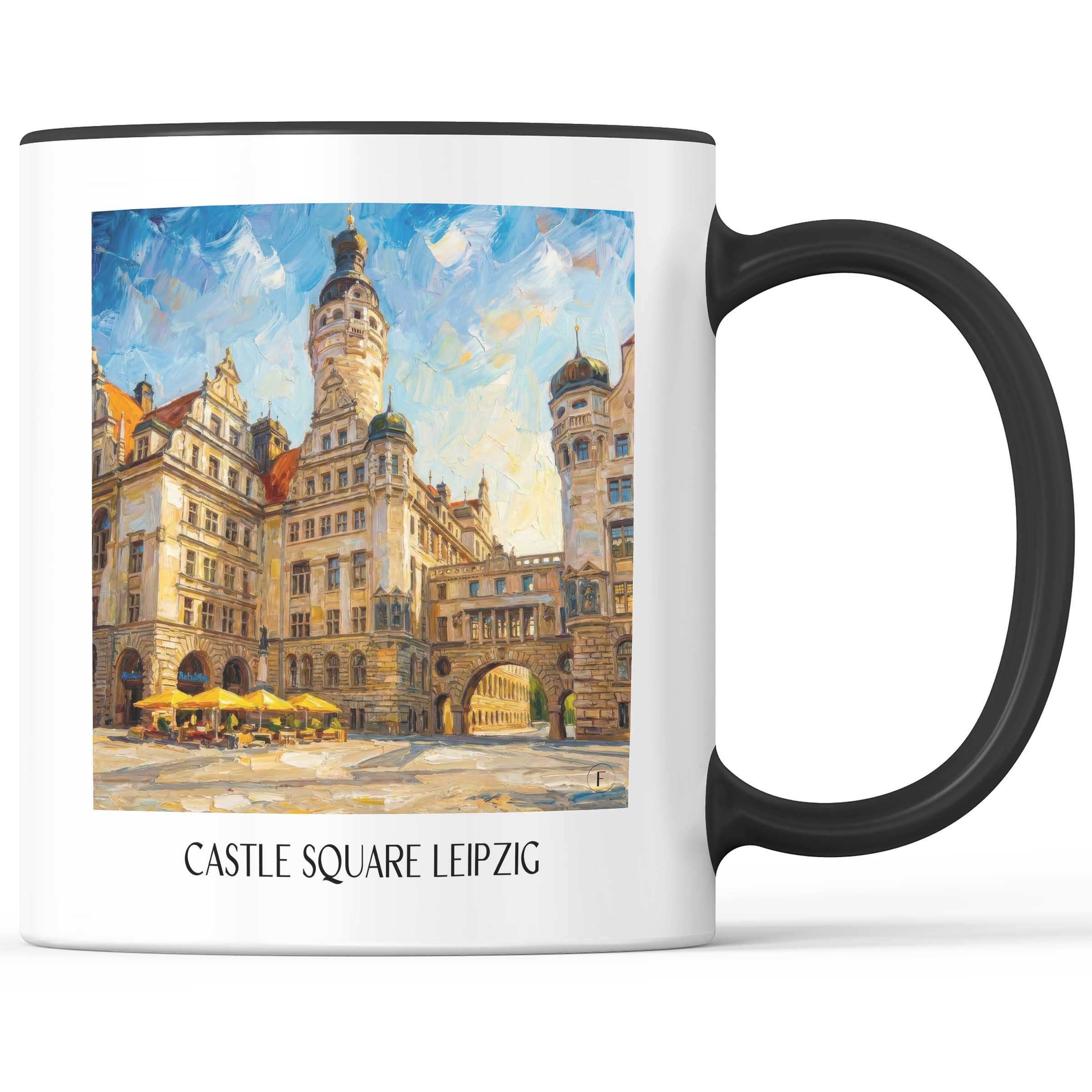 Burgplatz Kaffeebecher - Leipzig - Deutschland Becher - Kaffeetasse im Ölgemälde Stil