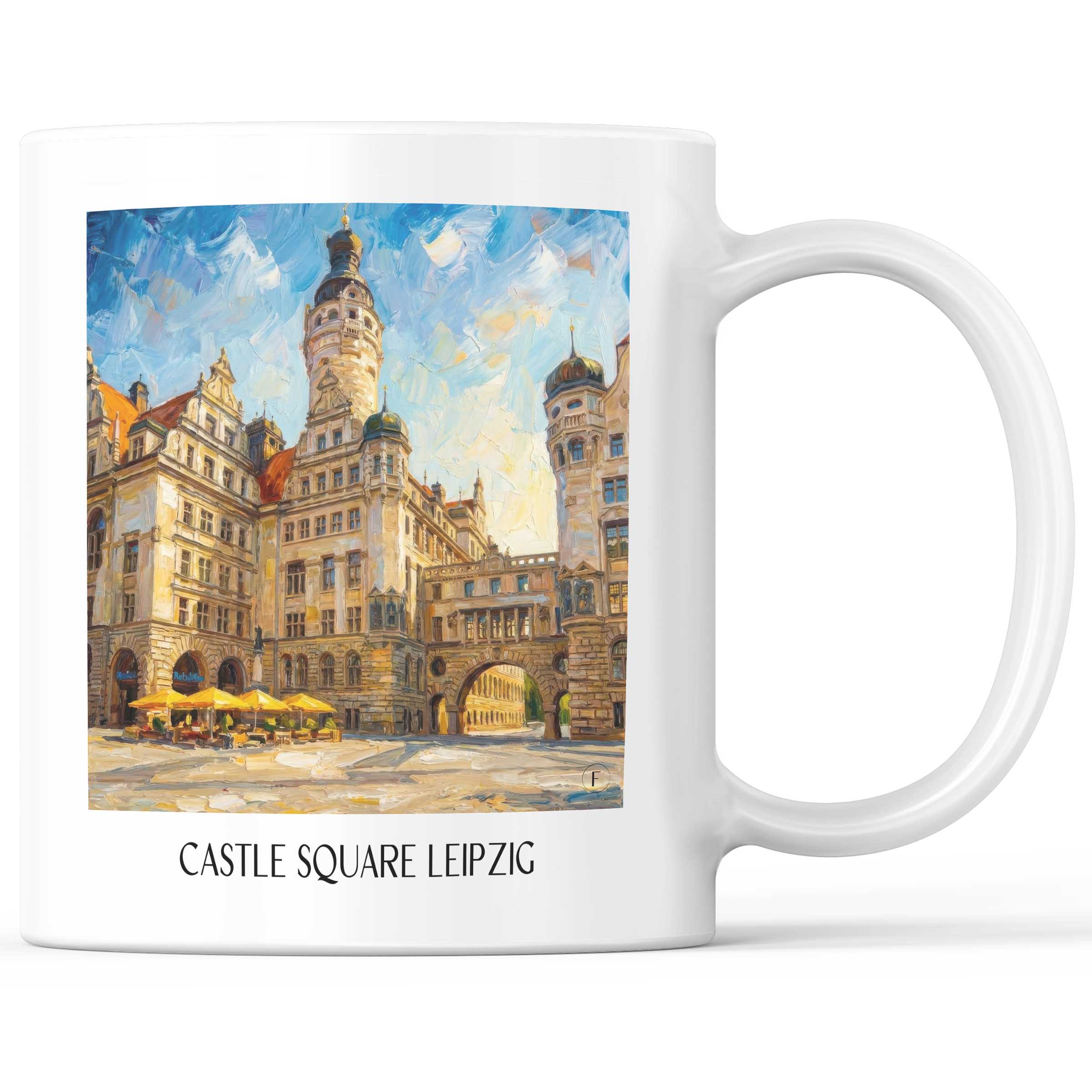 Burgplatz Kaffeebecher - Leipzig - Deutschland Becher - Kaffeetasse im Ölgemälde Stil