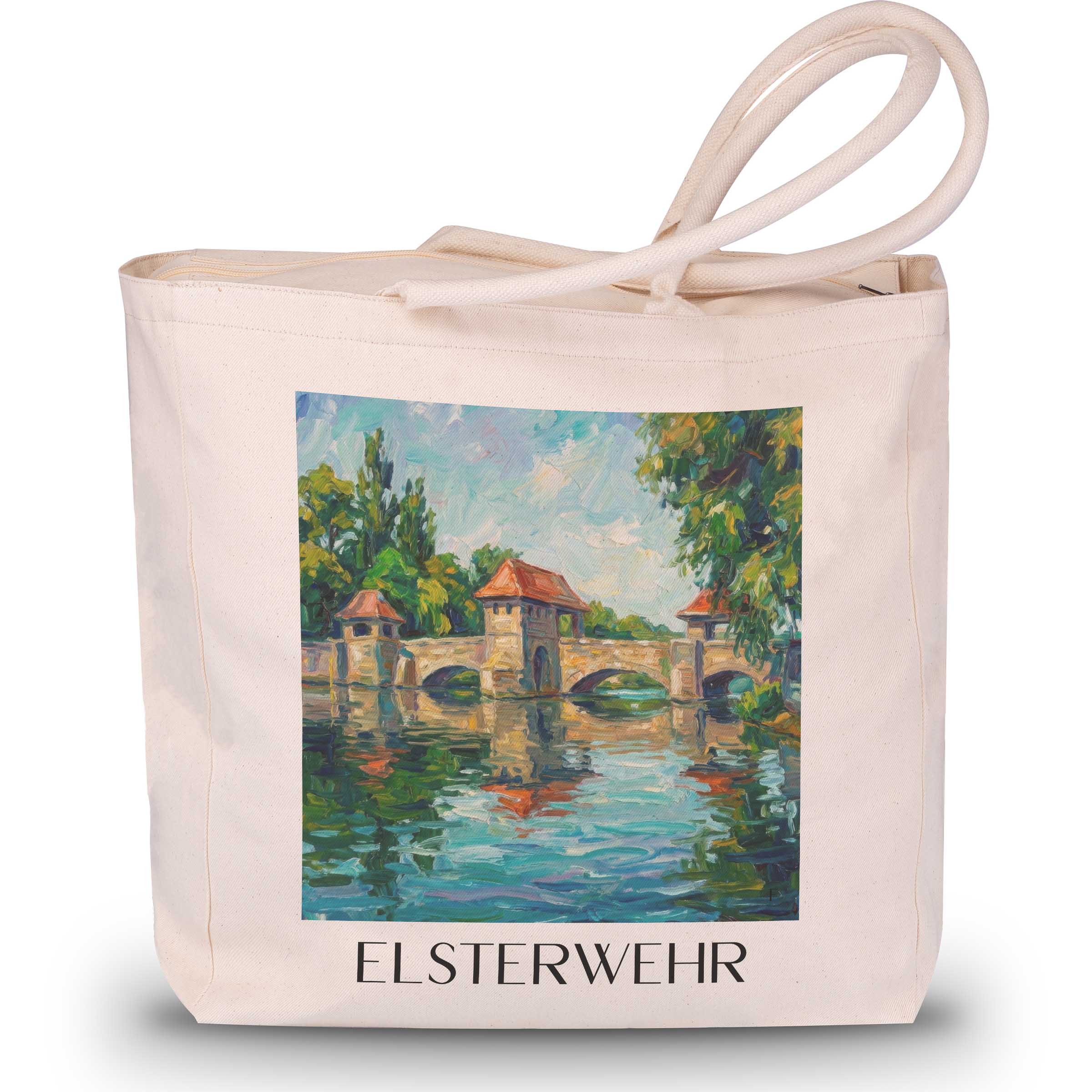 Elsterwehr Shopping Tasche - Leipzig - Deutschland Tote Bag - Einkaufstasche im Ölgemälde Stil