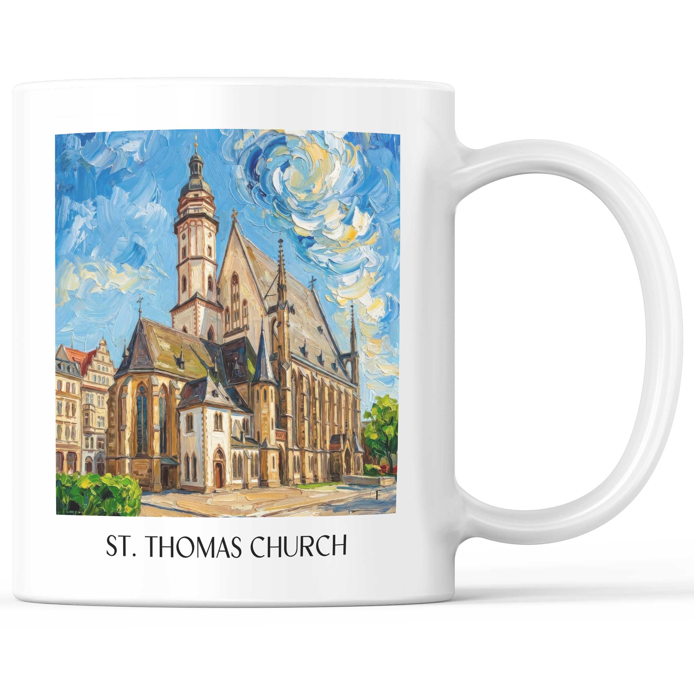 Thomaskirche Kaffeebecher - Leipzig - Deutschland Becher - Kaffeetasse im Ölgemälde Stil