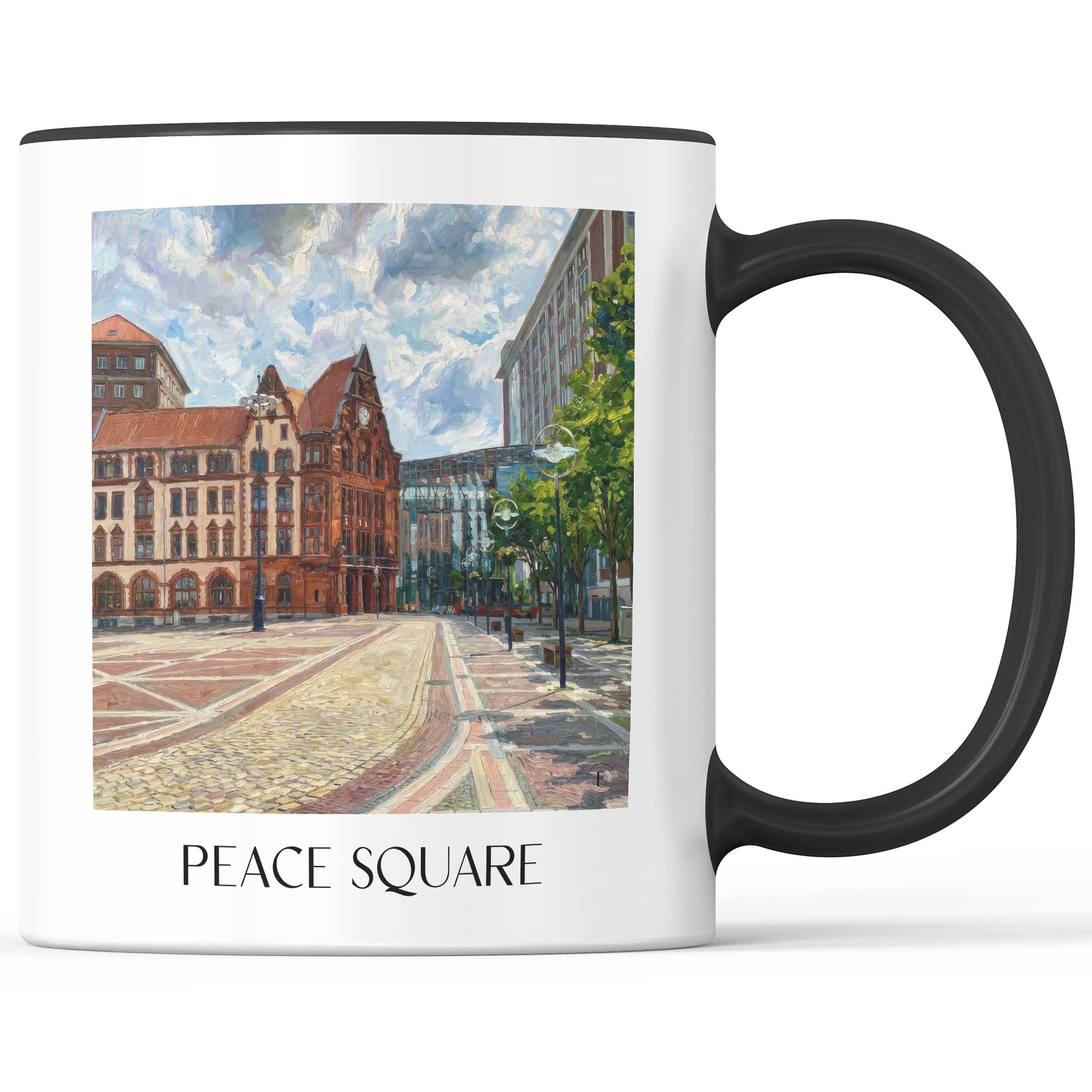 Friedensplatz Kaffeebecher - Dortmund - Deutschland Becher - Kaffeetasse im Ölgemälde Stil