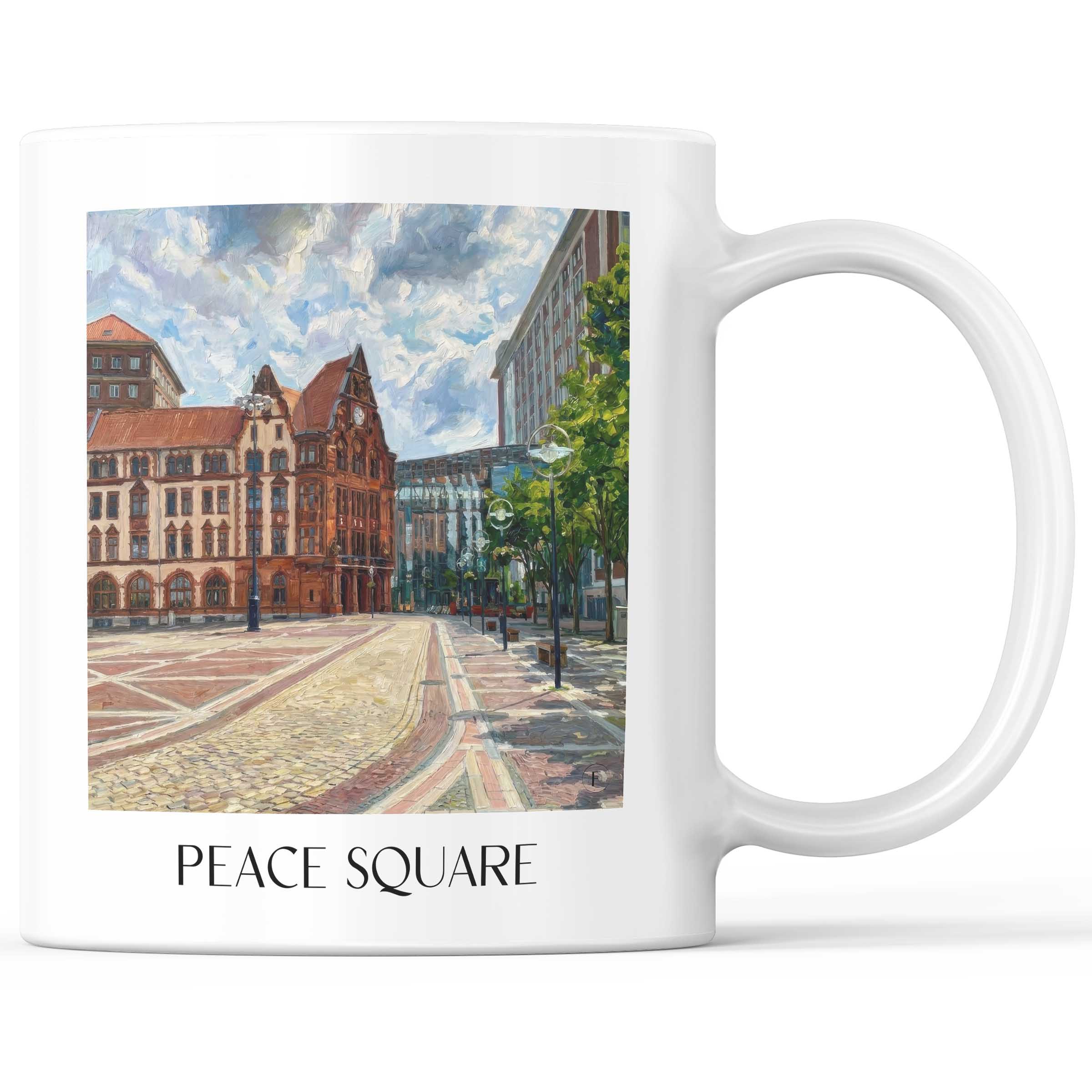 Friedensplatz Kaffeebecher - Dortmund - Deutschland Becher - Kaffeetasse im Ölgemälde Stil