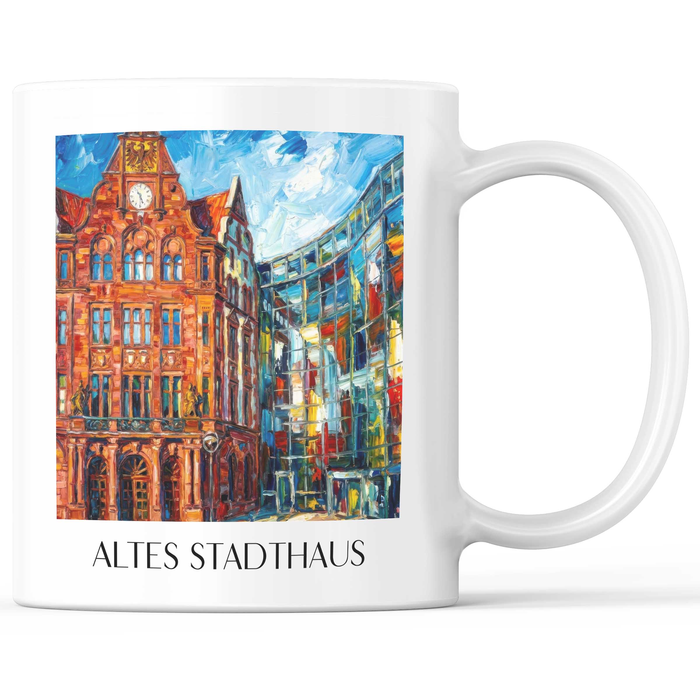 Altes Stadthaus Kaffeebecher - Dortmund - Deutschland Becher - Kaffeetasse im Ölgemälde Stil