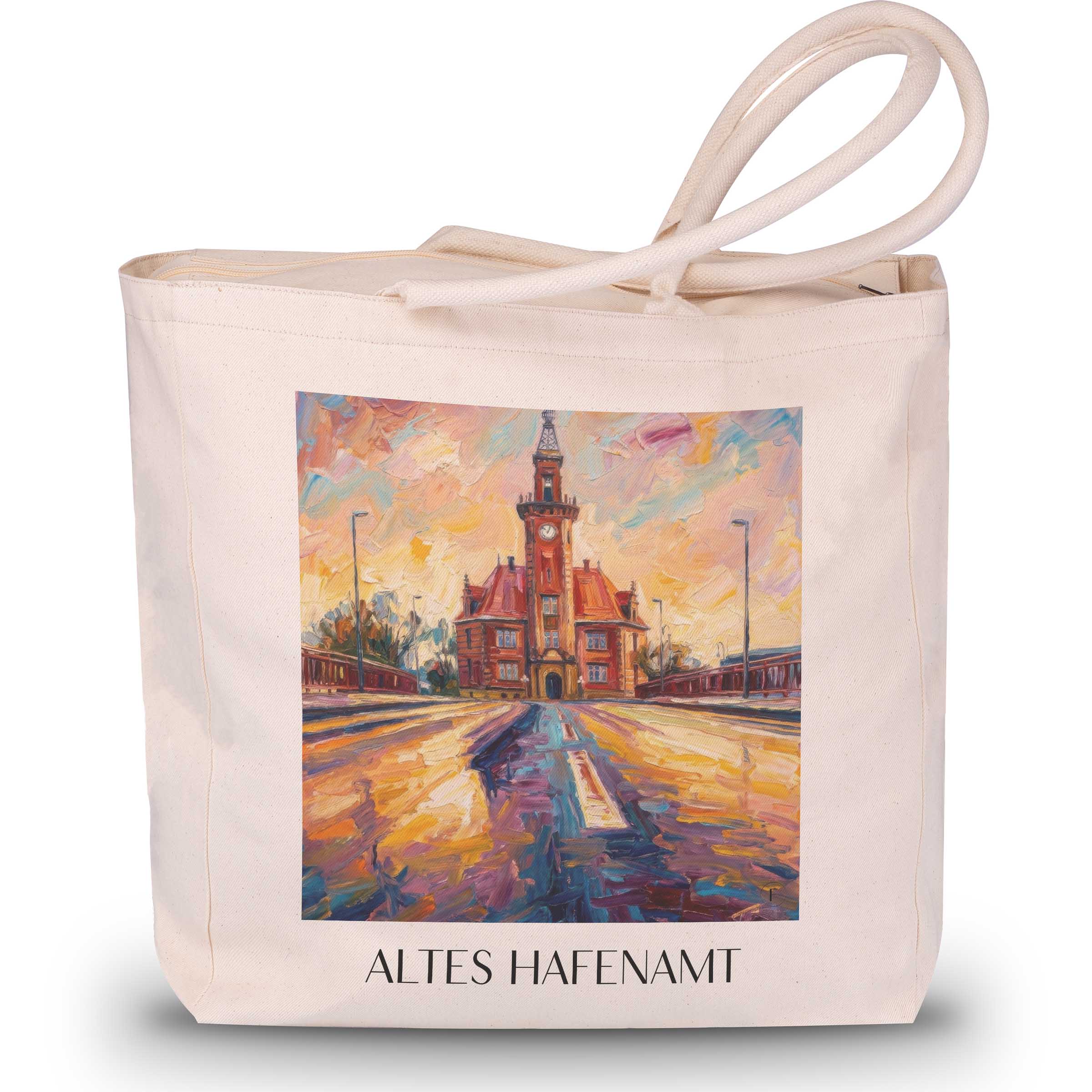 altes-hafenamt-dortmund-deutschland-einkaufstasche-oil-painting-oelgemaelde