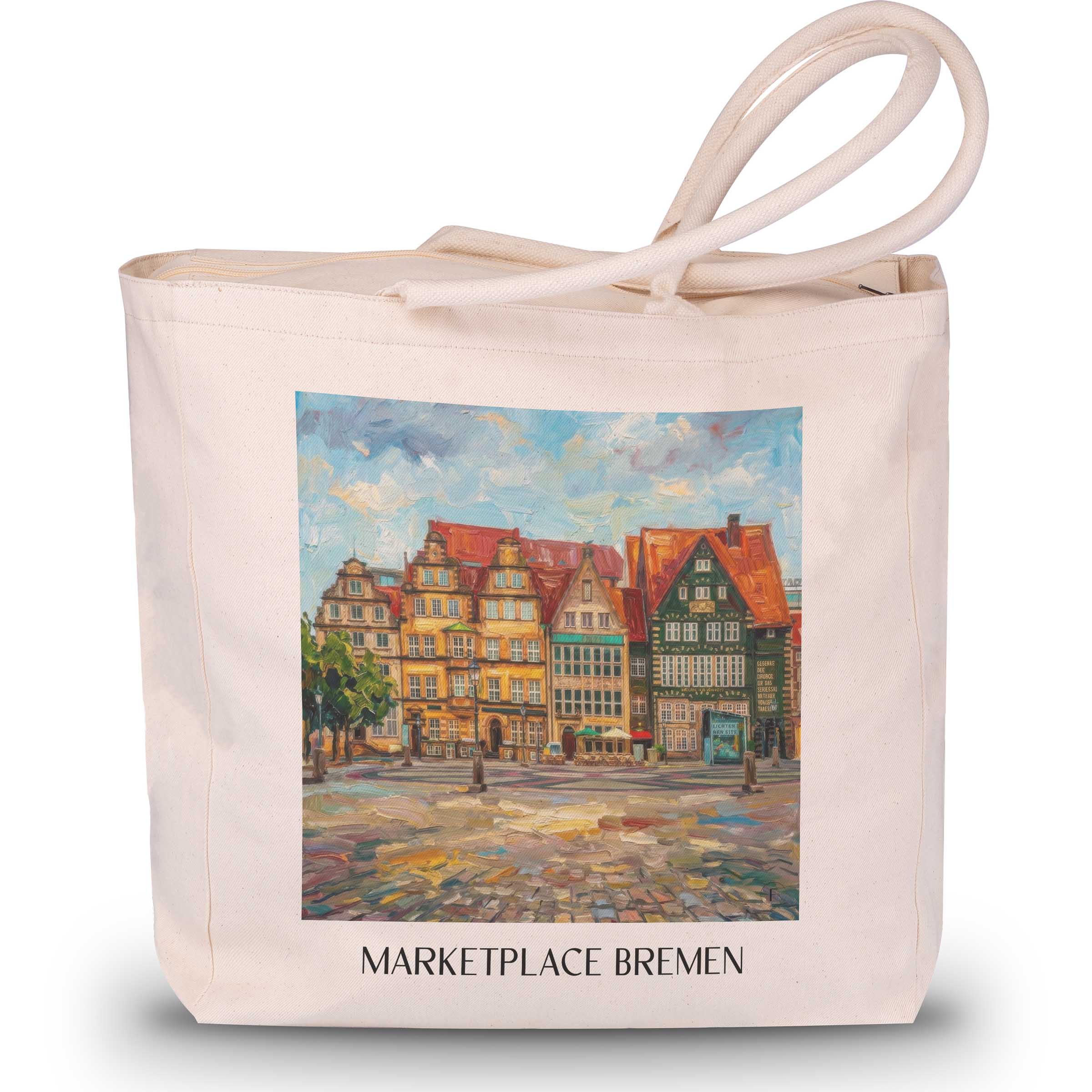Marktplatz Shopping Tasche - Bremen - Deutschland Tote Bag - Einkaufstasche im Ölgemälde Stil