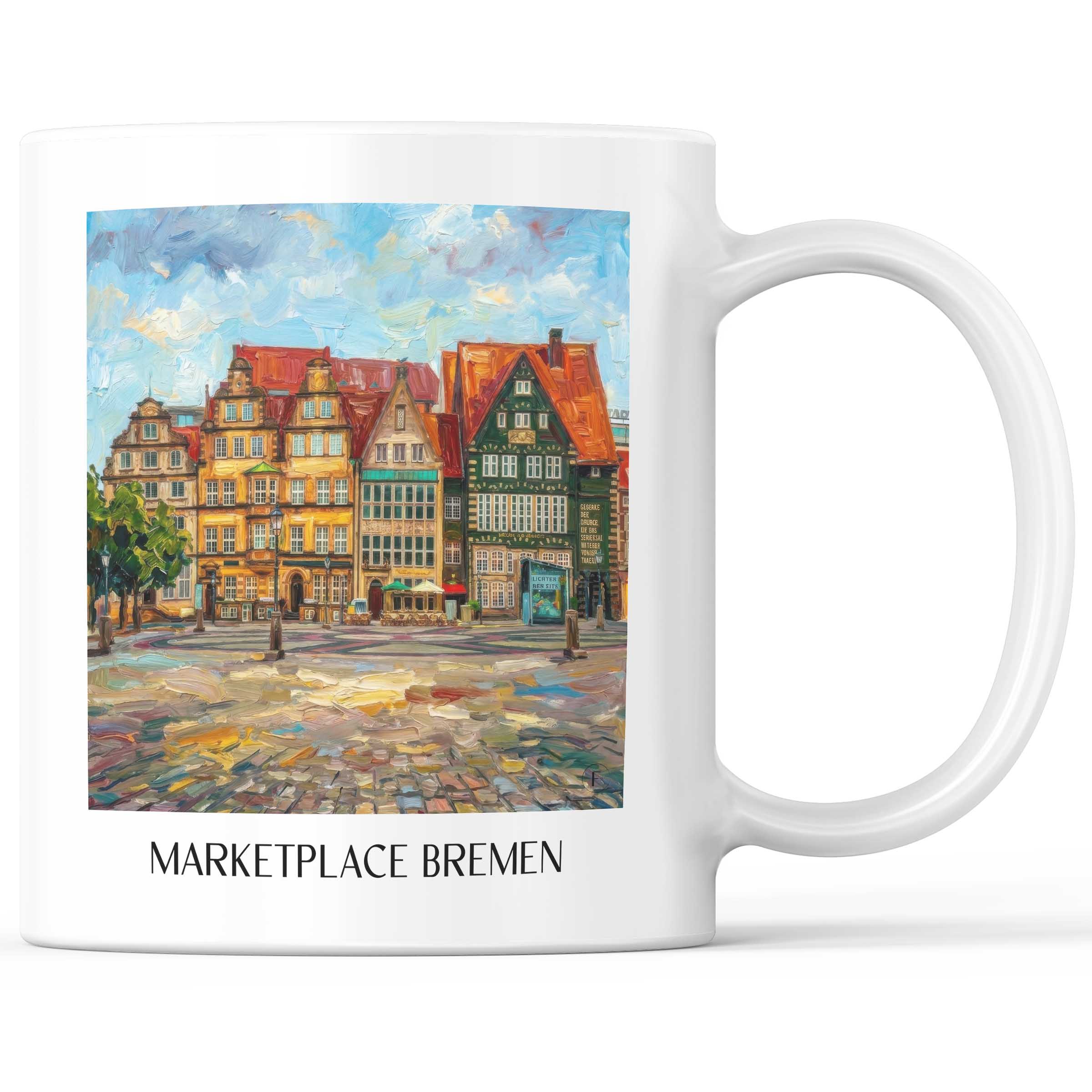 Marktplatz Kaffeebecher - Bremen - Deutschland Becher - Kaffeetasse im Ölgemälde Stil