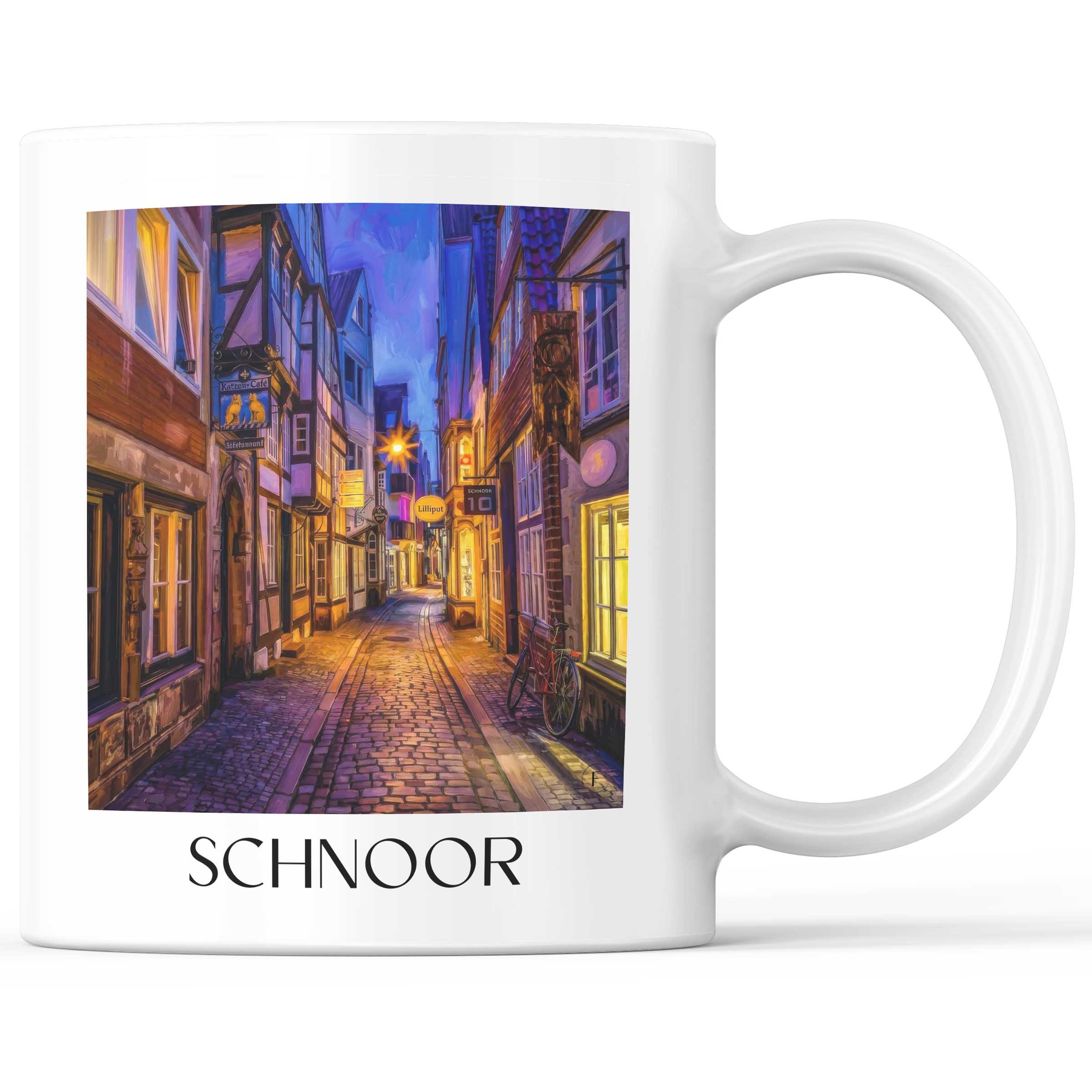 Schnoor Kaffeebecher - Bremen - Deutschland Becher - Kaffeetasse im Ölgemälde Stil