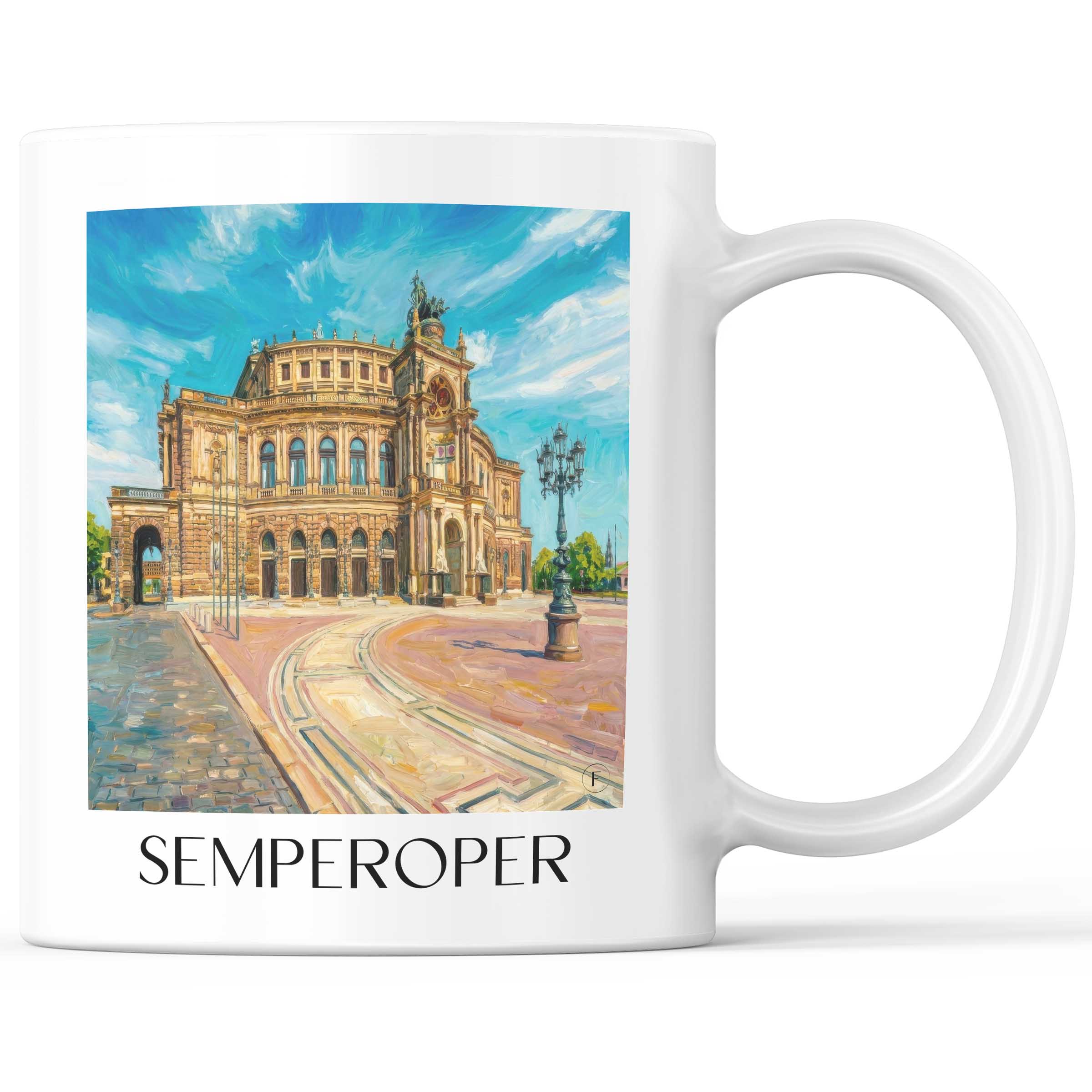 Semperoper Kaffeebecher - Dresden - Deutschland Becher - Kaffeetasse im Ölgemälde Stil