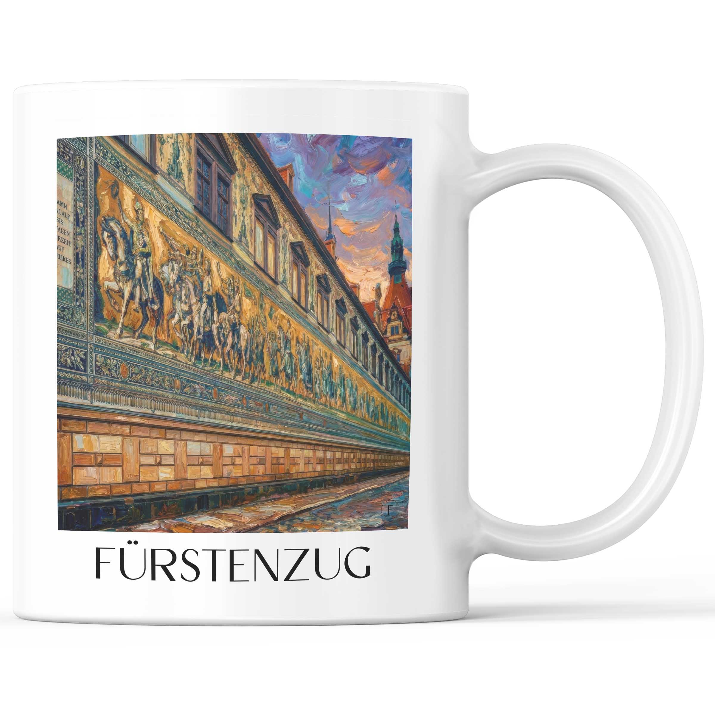 Fürstenzug Kaffeebecher - Dresden - Deutschland Becher - Kaffeetasse im Ölgemälde Stil