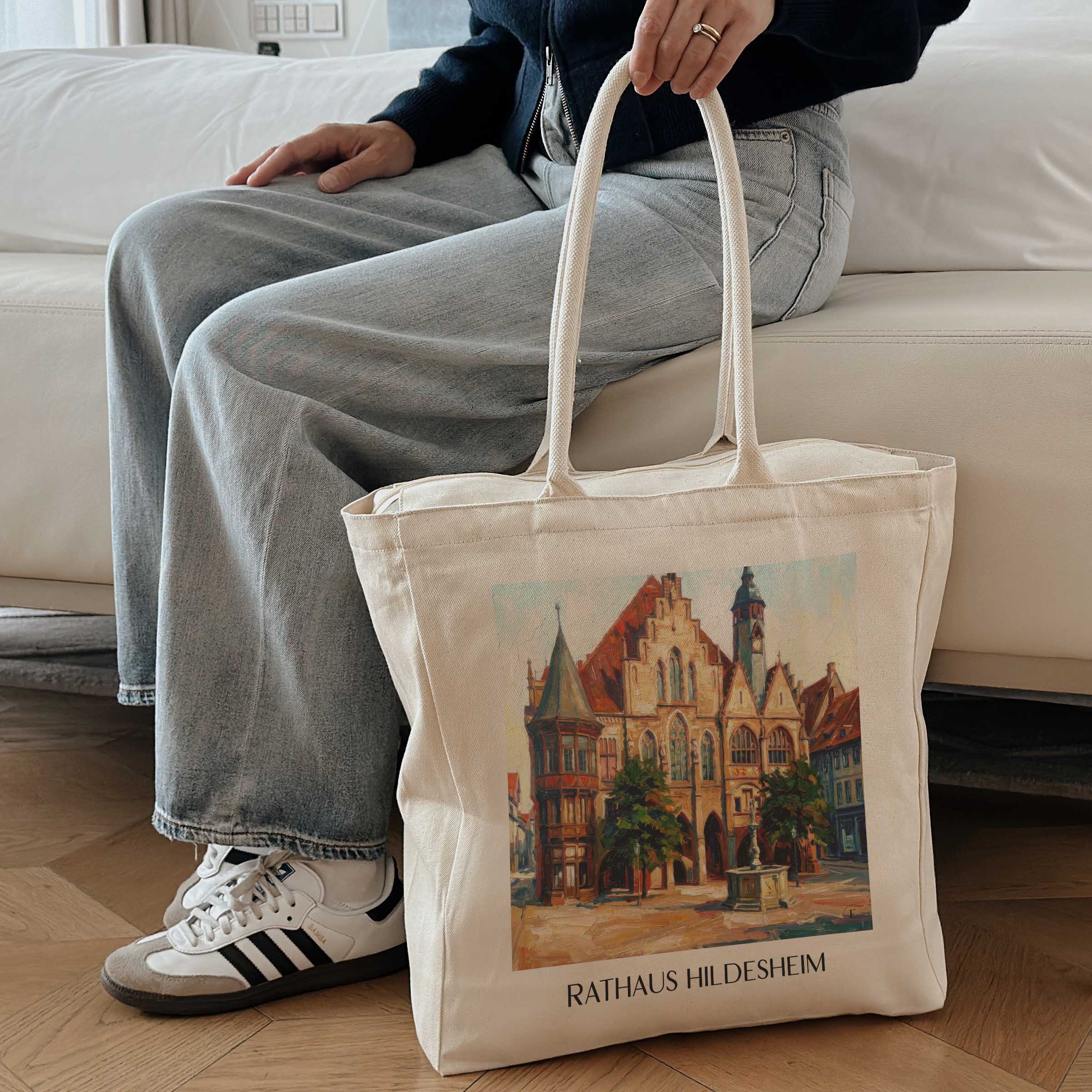 rathaus--hildesheim-deutschland-einkaufstasche-oil-painting-oelgemaelde