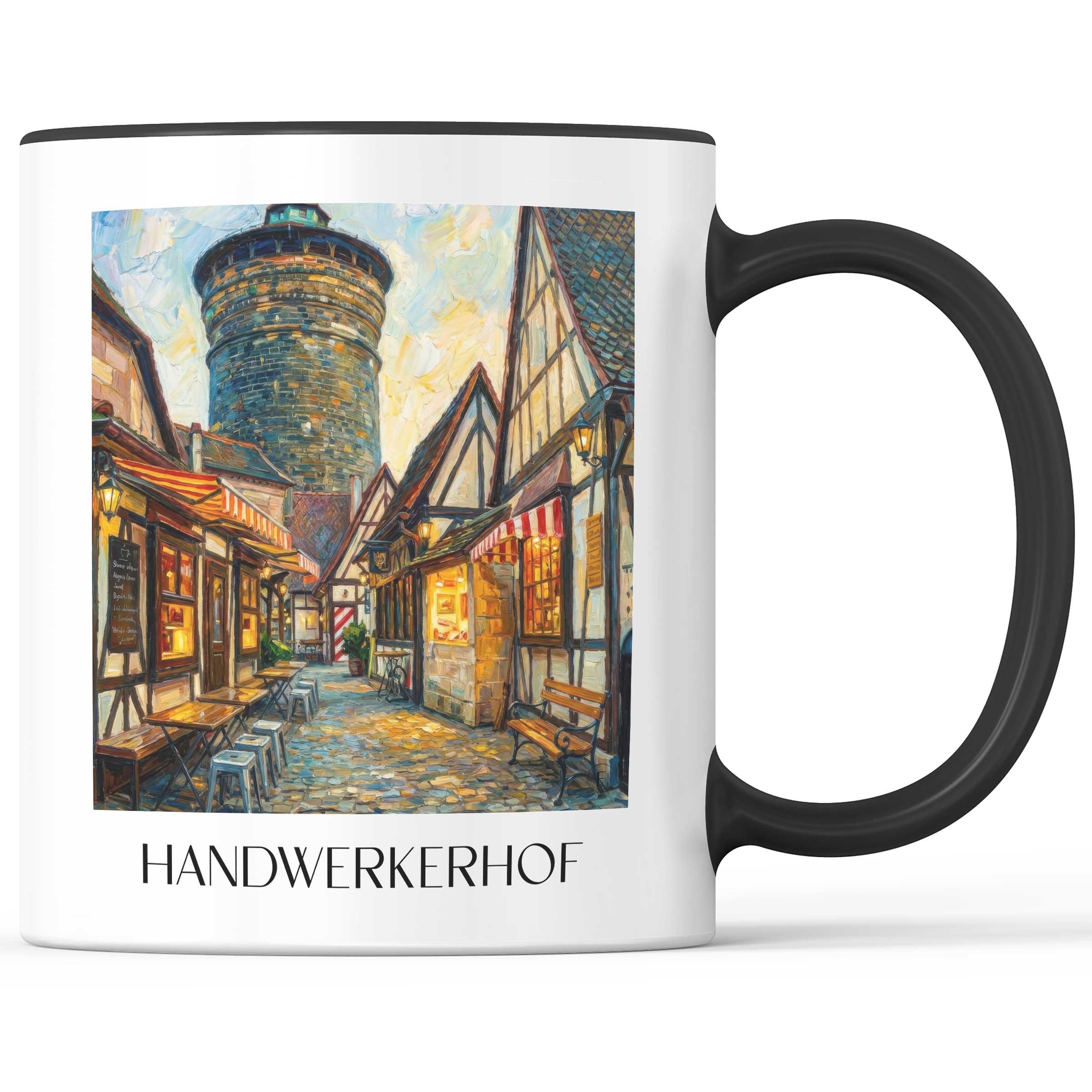 handwerkerhof-nürnberg-deutschland-kaffeebecher-oil-painting-oelgemaelde