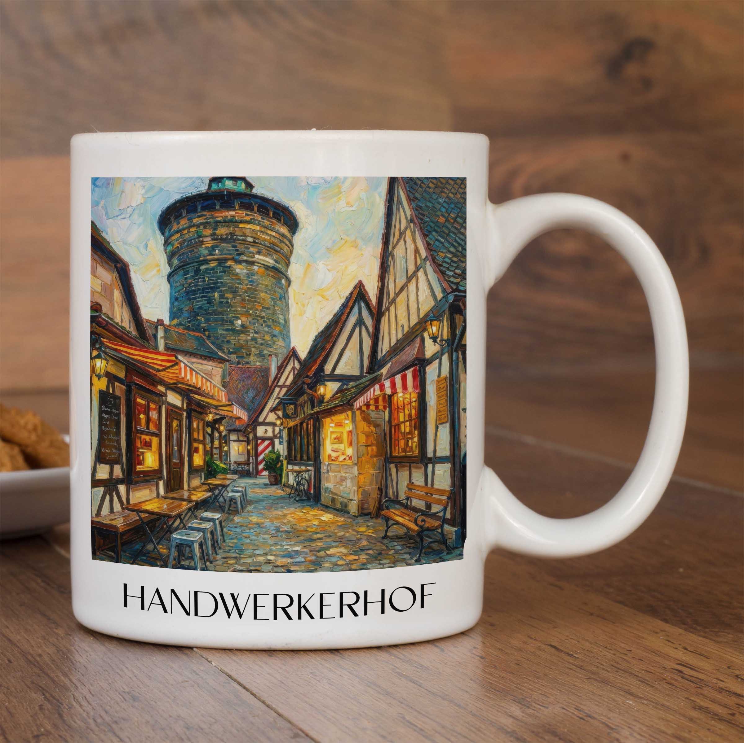 handwerkerhof-nürnberg-deutschland-kaffeebecher-oil-painting-oelgemaelde