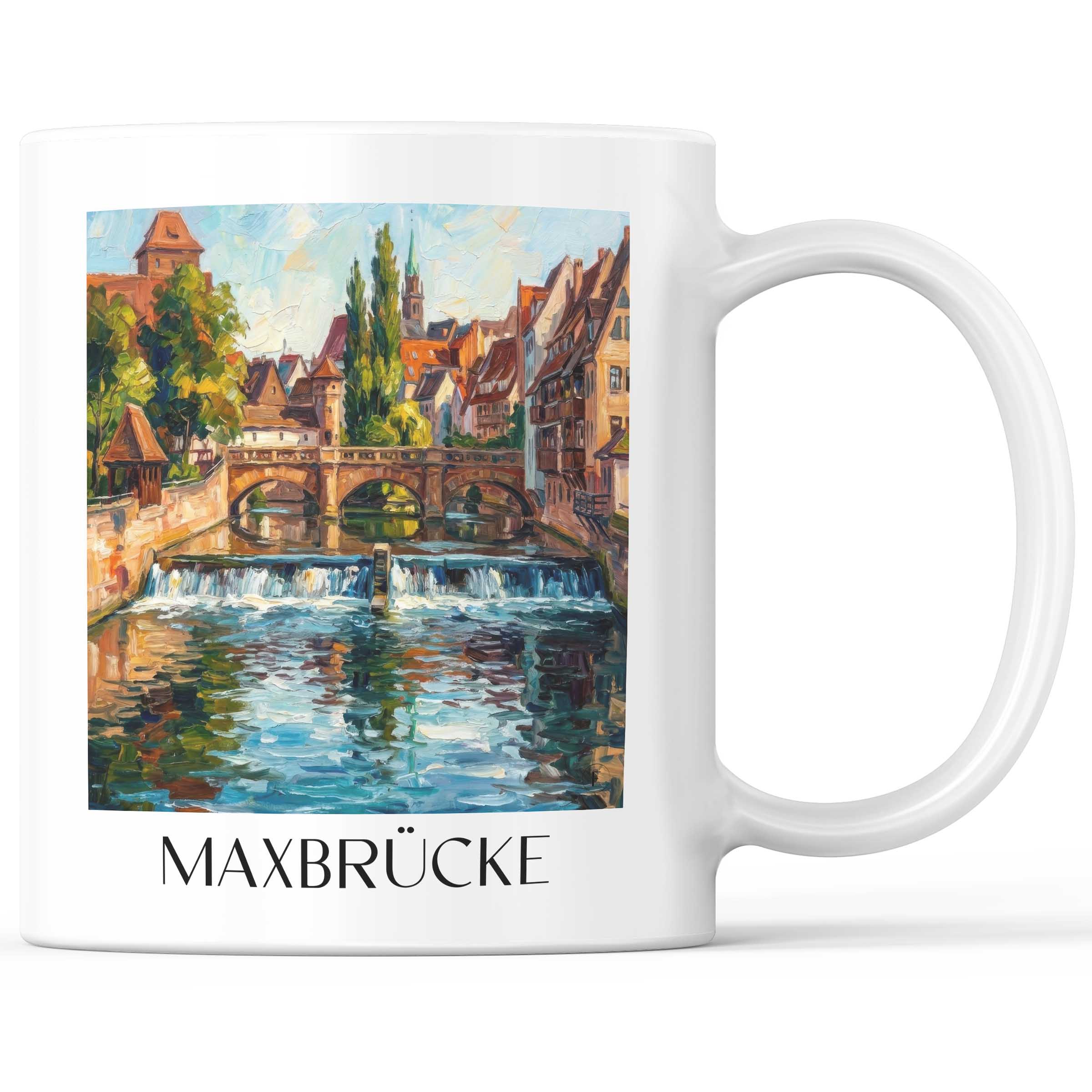 Maxbrücke Kaffeebecher - Nürnberg - Deutschland Becher - Kaffeetasse im Ölgemälde Stil