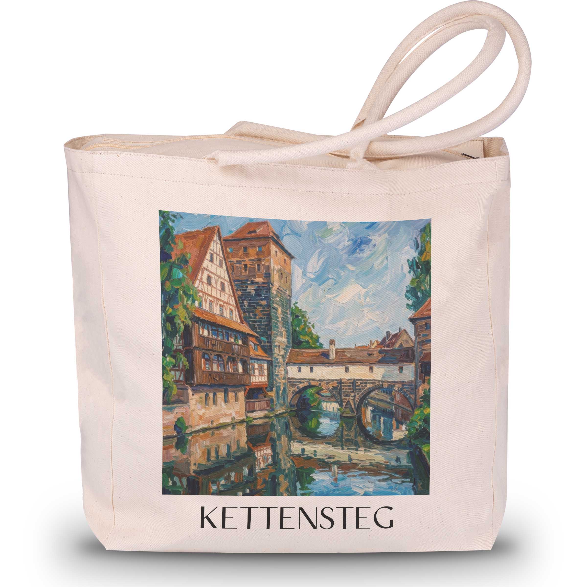 kettensteg-nürnberg-deutschland-einkaufstasche-oil-painting-oelgemaelde