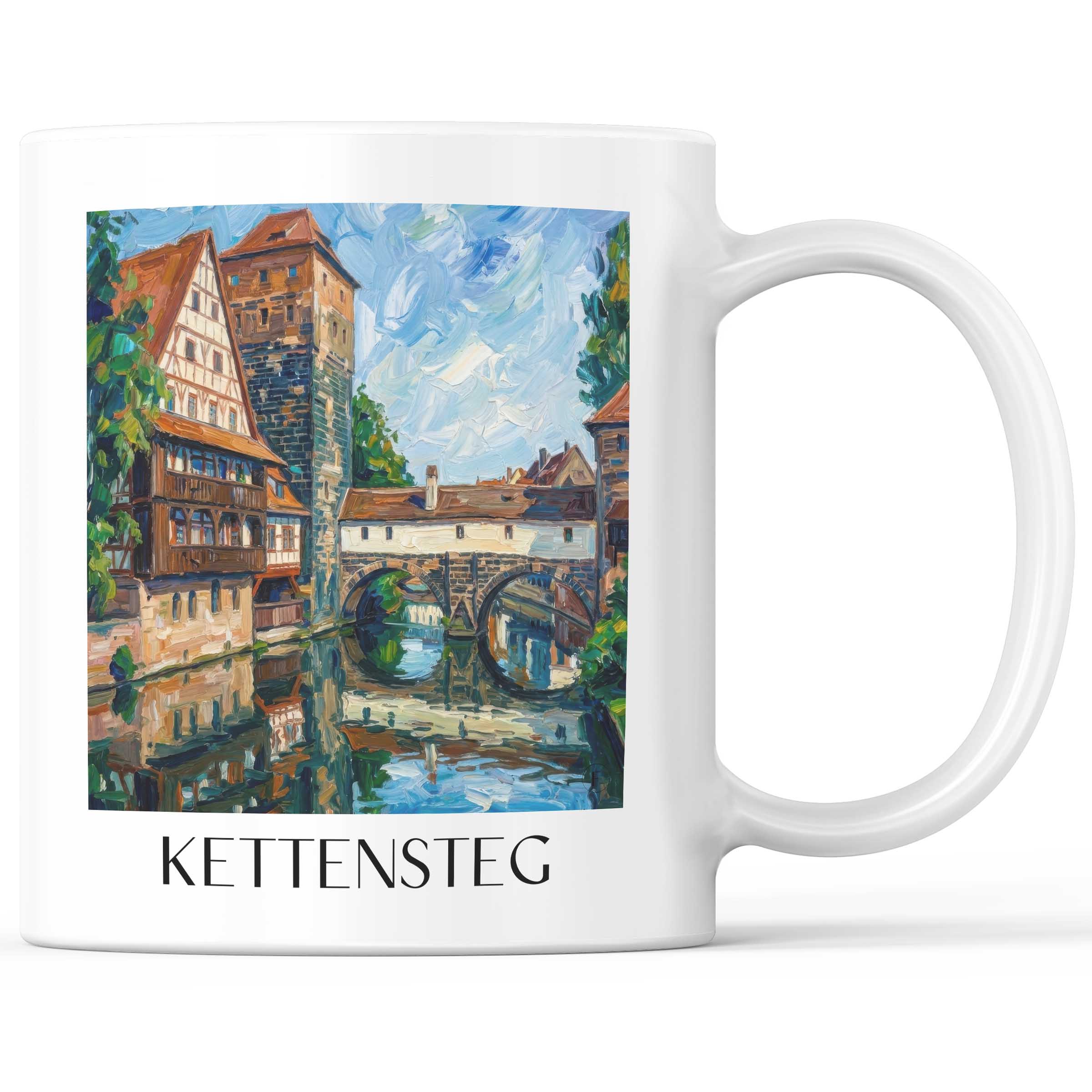 Kettensteg Kaffeebecher - Nürnberg - Deutschland Becher - Kaffeetasse im Ölgemälde Stil