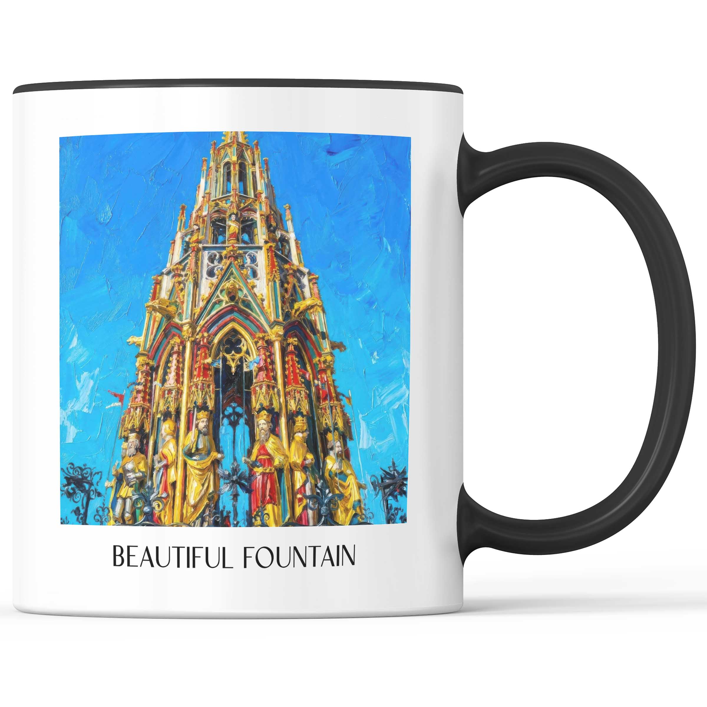 Schöner Brunnen Kaffeebecher - Nürnberg - Deutschland Becher - Kaffeetasse im Ölgemälde Stil