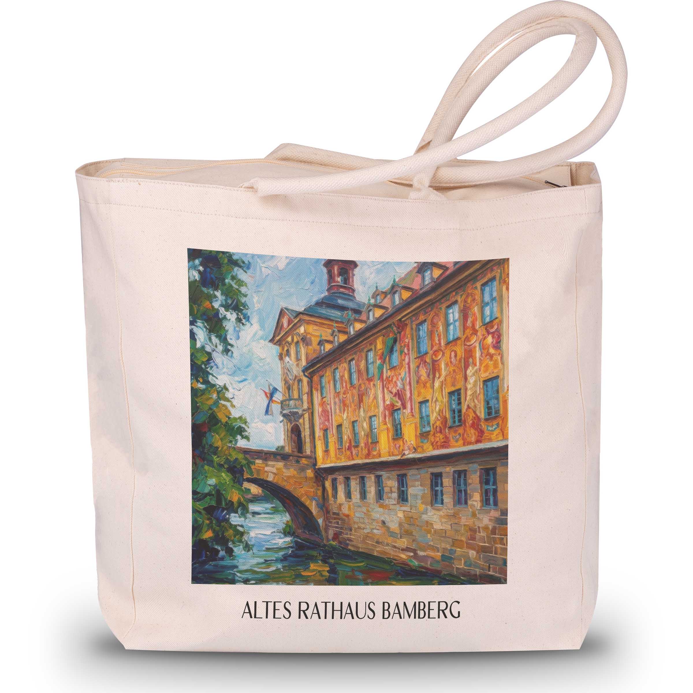 altes-rathaus-bamberg-deutschland-einkaufstasche-oil-painting-oelgemaelde