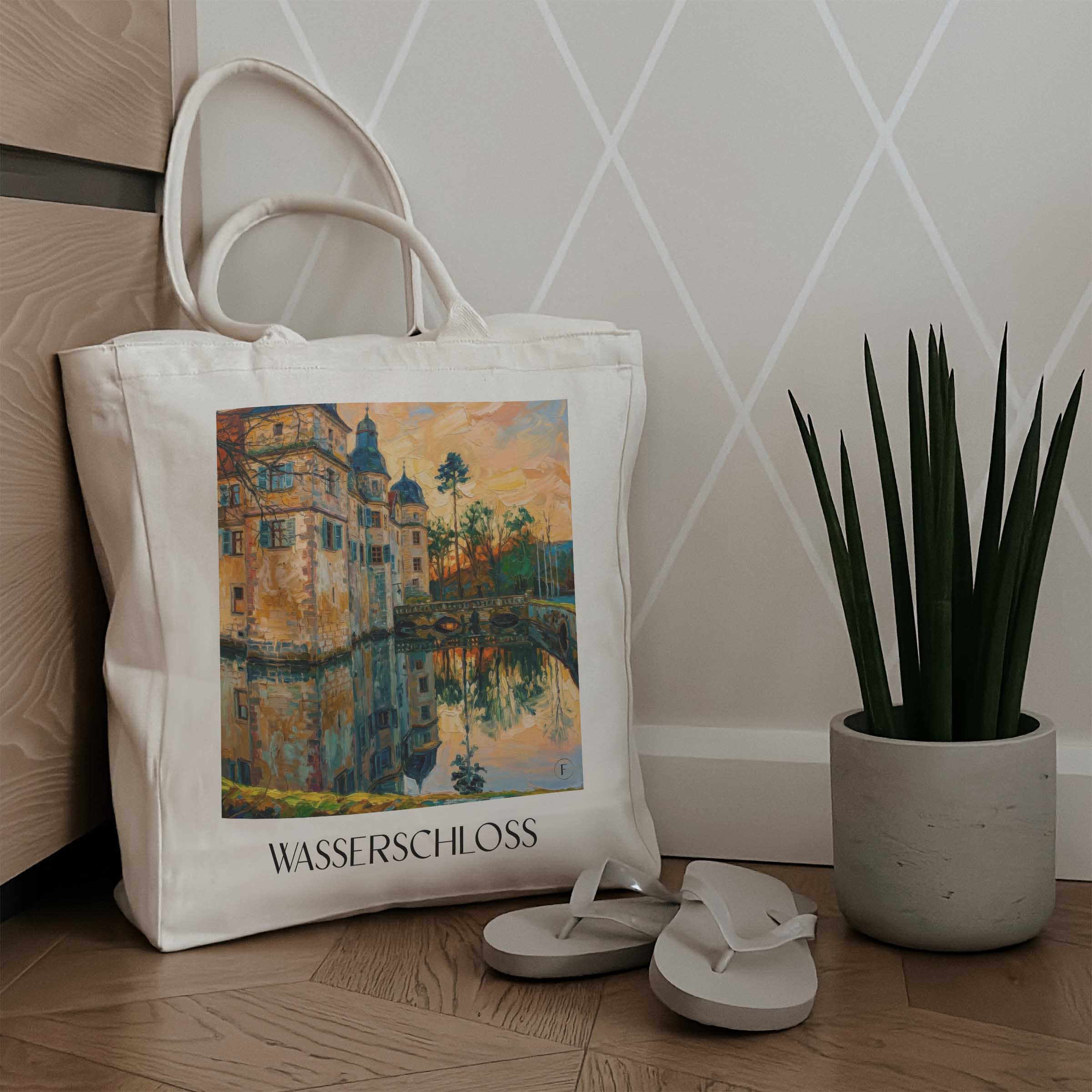 wasserschloss-mitwitz-deutschland-einkaufstasche-oil-painting-oelgemaelde