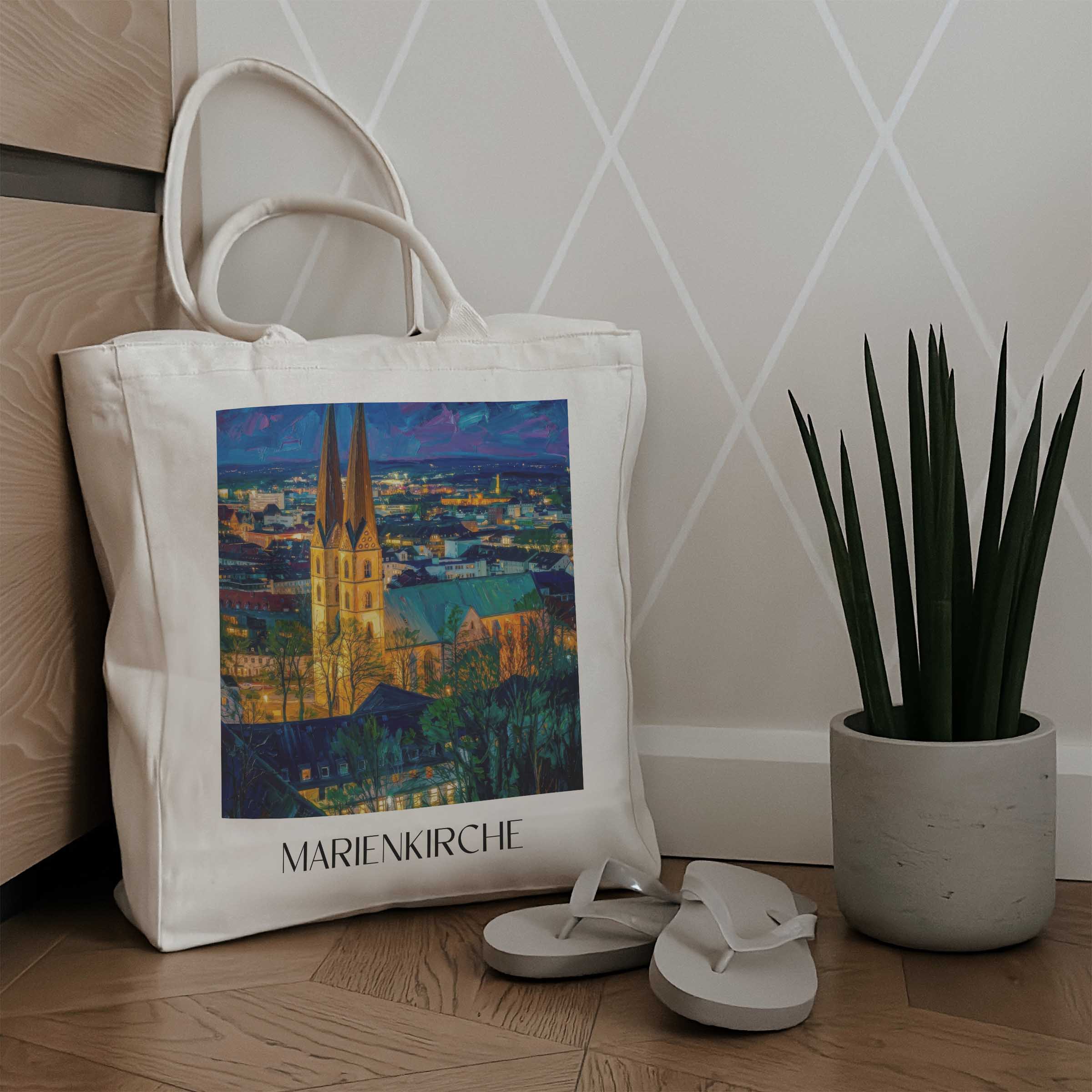 marienkirche-bielefeld-deutschland-einkaufstasche-oil-painting-oelgemaelde