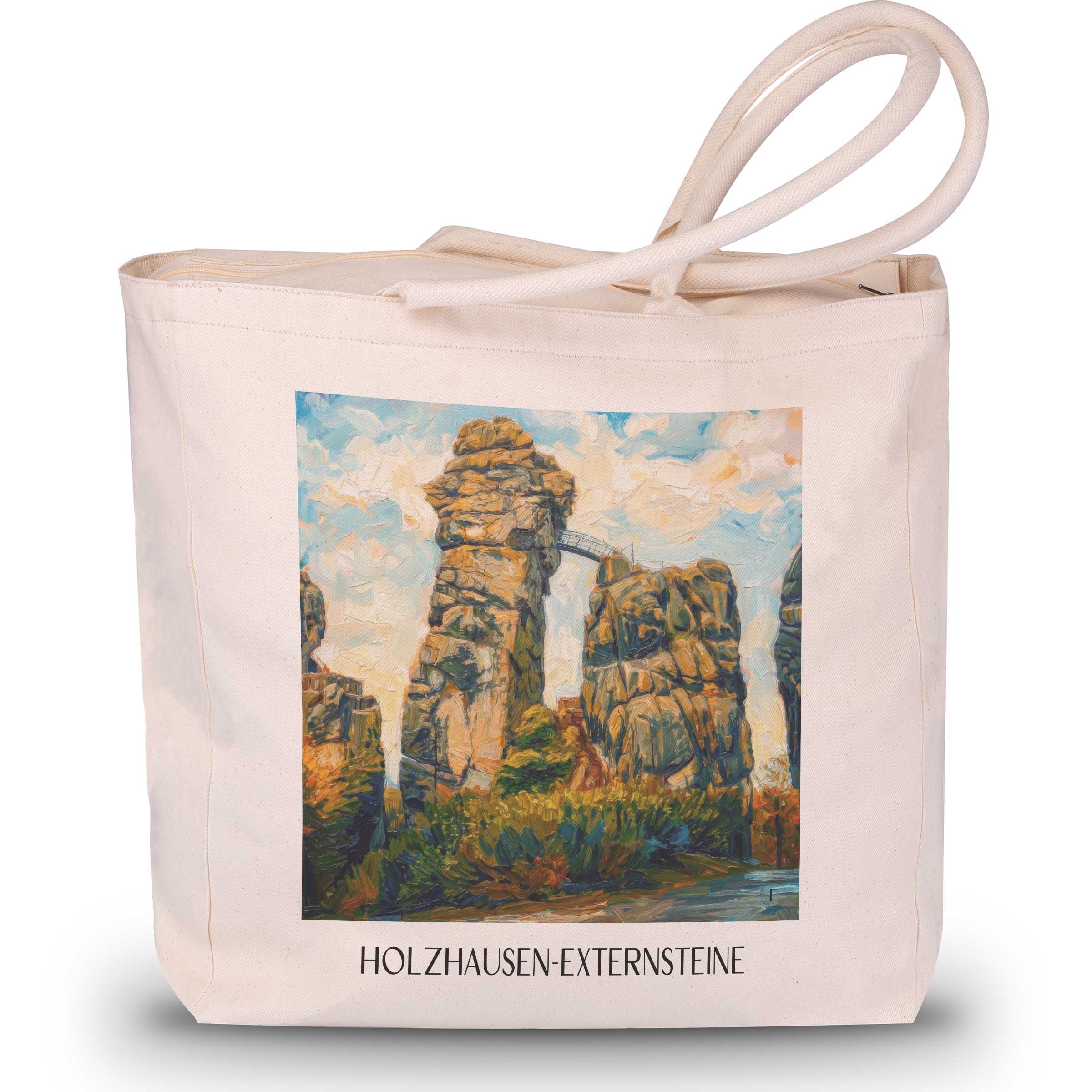 Holzhausen-Externsteine Shopping Tasche - Teutoburger Wald - Deutschland Tote Bag - Einkaufstasche im Ölgemälde Stil