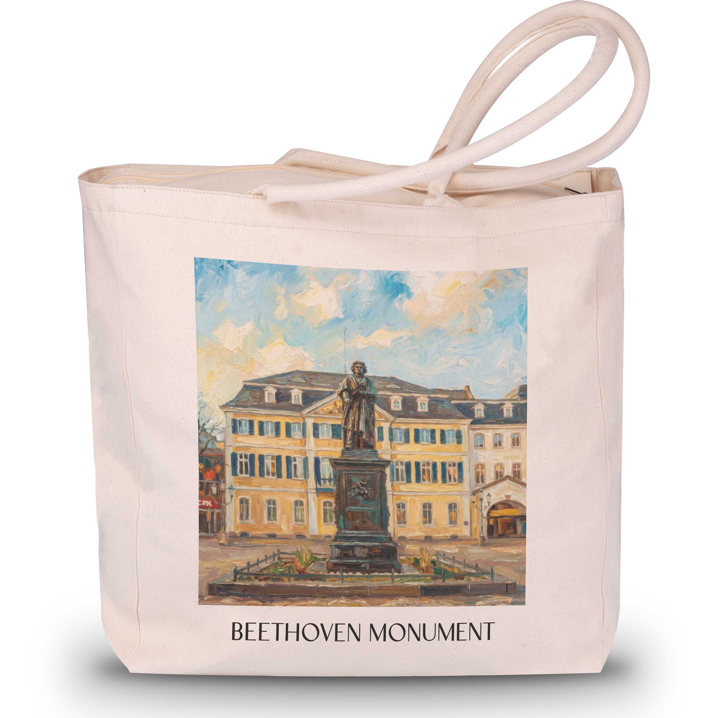 Beethoven-Denkmal Shopping Tasche - Bonn - Deutschland Tote Bag - Einkaufstasche im Ölgemälde Stil