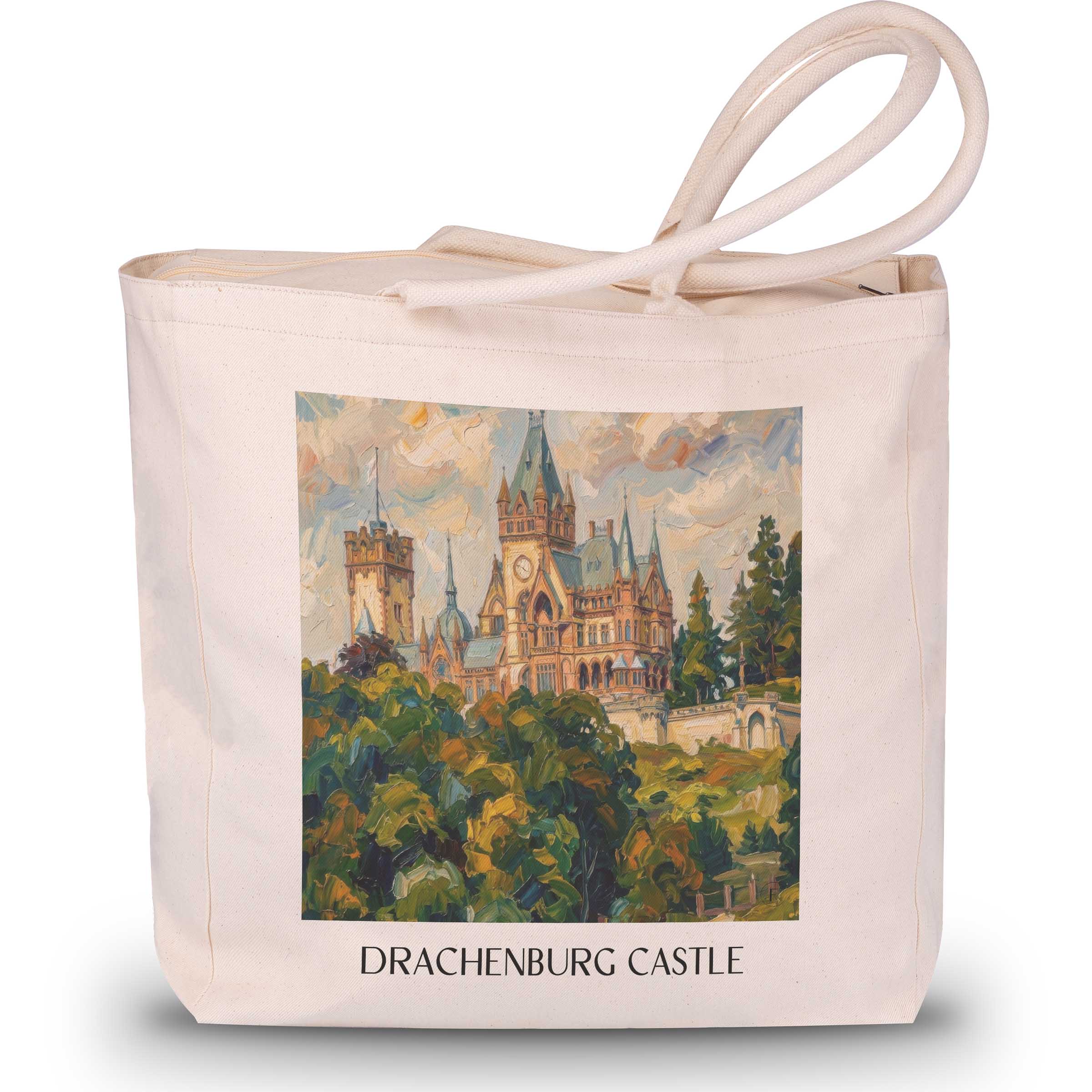 Schloss Drachenburg Shopping Tasche - Königswinter - Deutschland Tote Bag - Einkaufstasche im Ölgemälde Stil