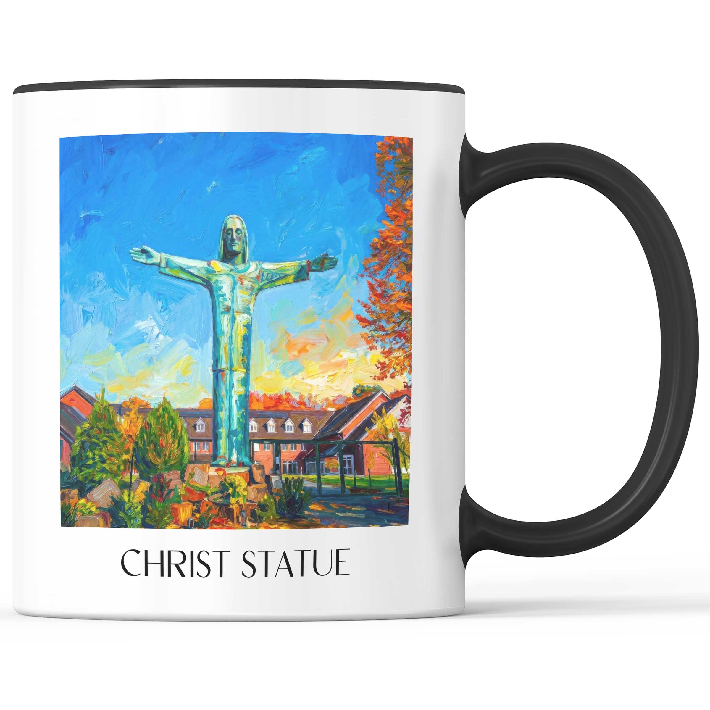 Christusstatue Kaffeebecher - Sankt Augustin - Deutschland Becher - Kaffeetasse im Ölgemälde Stil