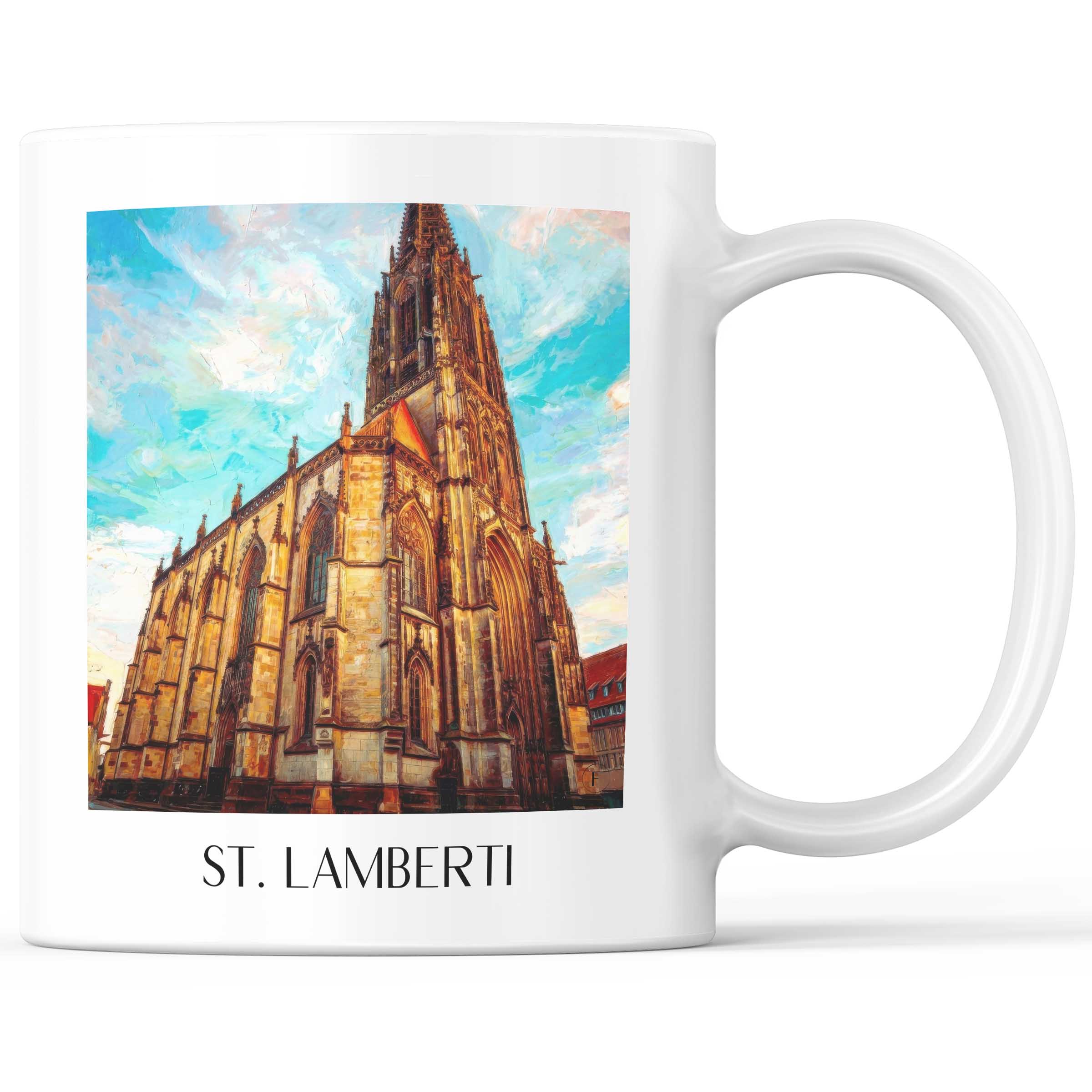 St. Lamberti Kaffeebecher - Münster - Deutschland Becher - Kaffeetasse im Ölgemälde Stil