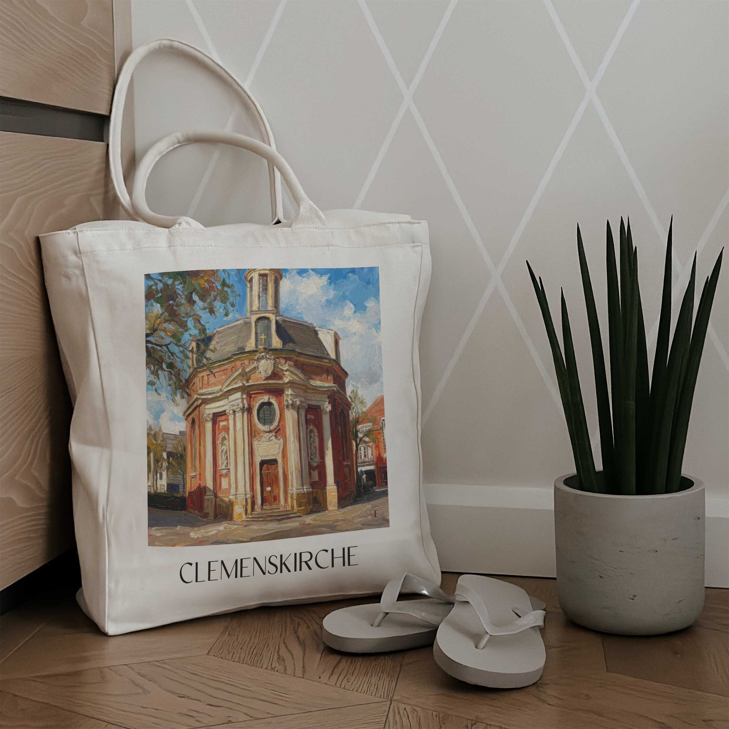 clemenskirche-münster-deutschland-einkaufstasche-oil-painting-oelgemaelde