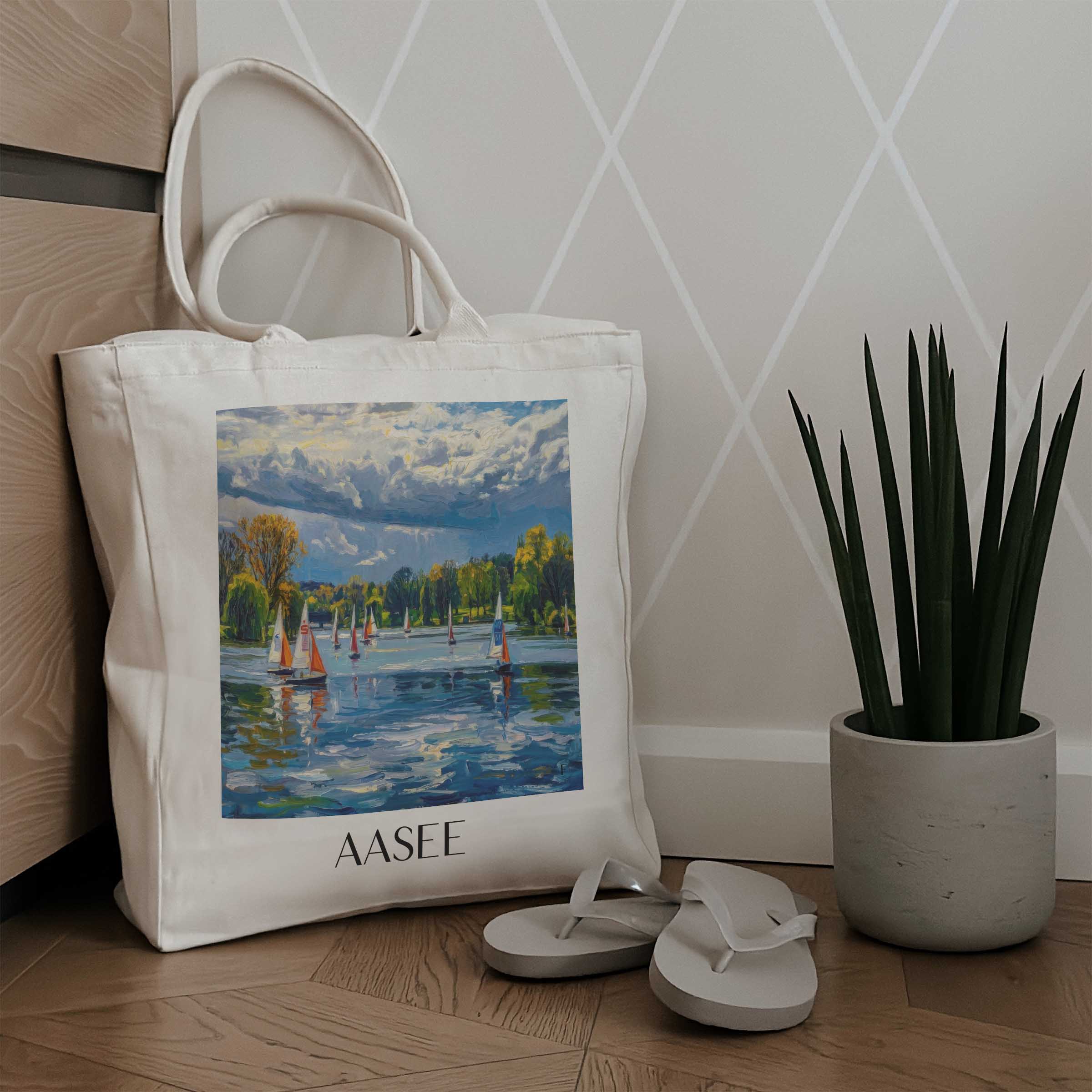 aasee-münster-deutschland-einkaufstasche-oil-painting-oelgemaelde
