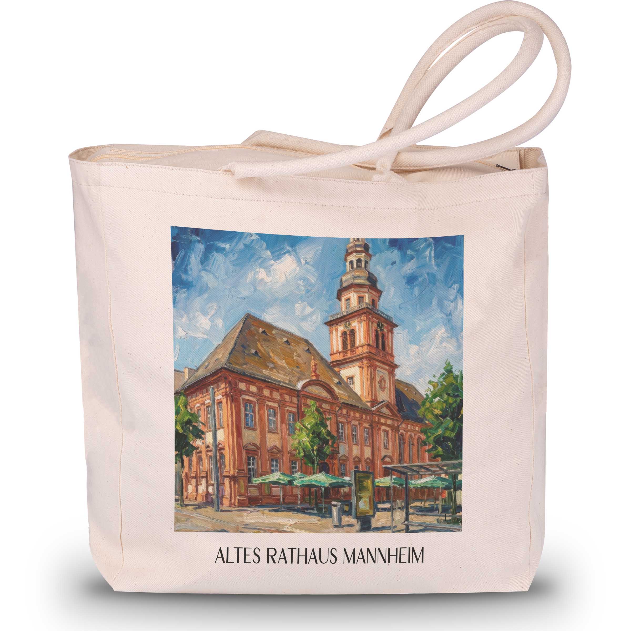 altes-rathaus-mannheim-deutschland-einkaufstasche-oil-painting-oelgemaelde