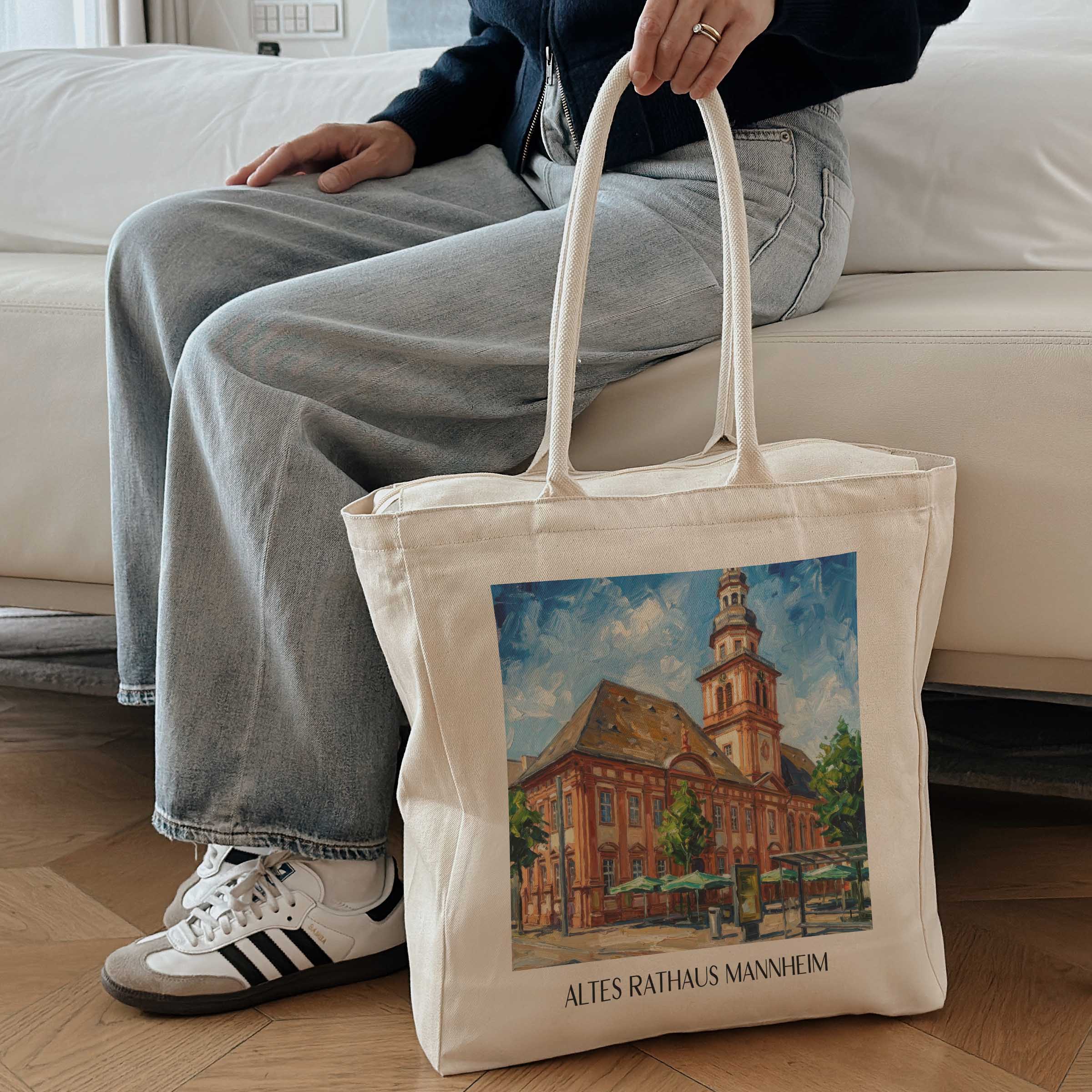 altes-rathaus-mannheim-deutschland-einkaufstasche-oil-painting-oelgemaelde