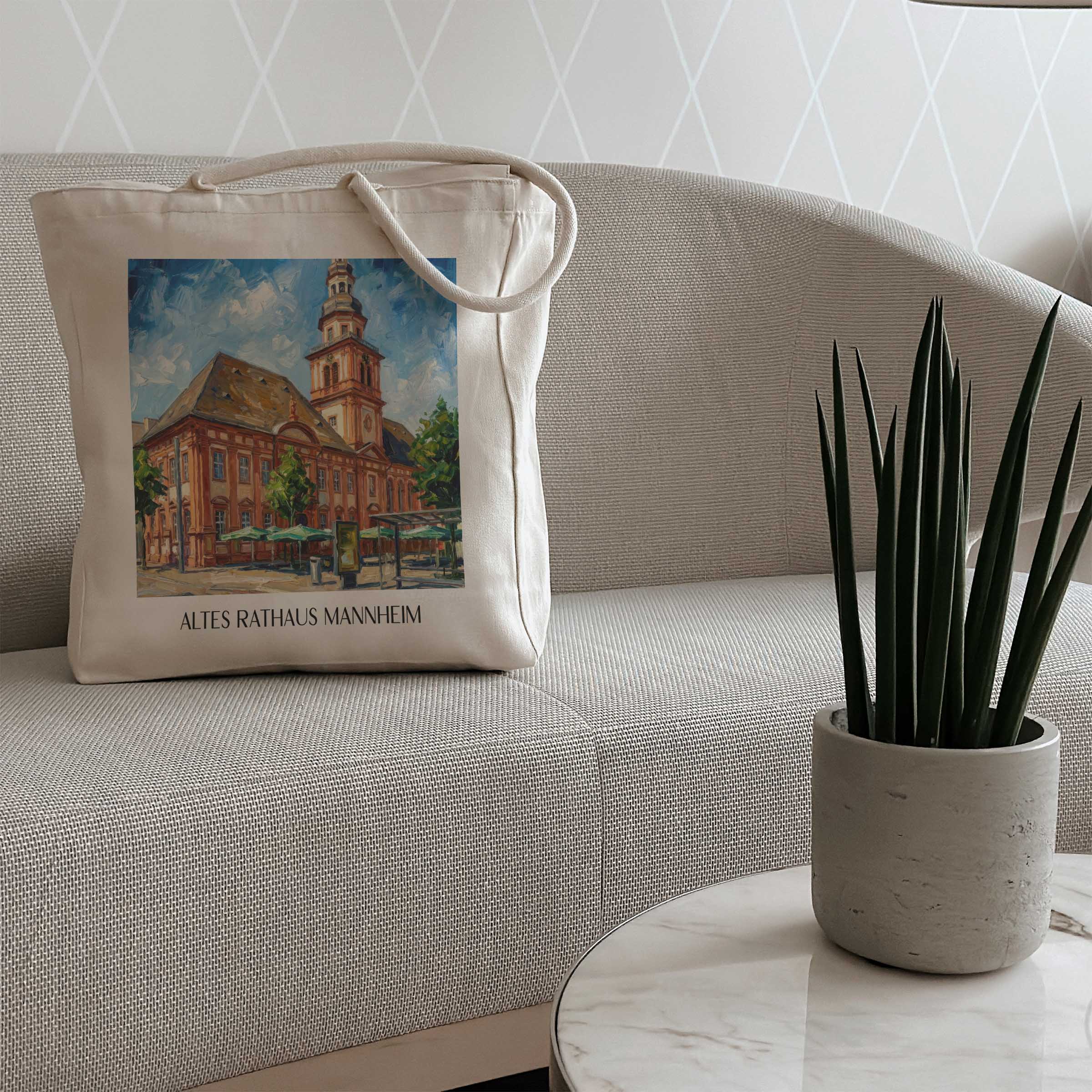 altes-rathaus-mannheim-deutschland-einkaufstasche-oil-painting-oelgemaelde
