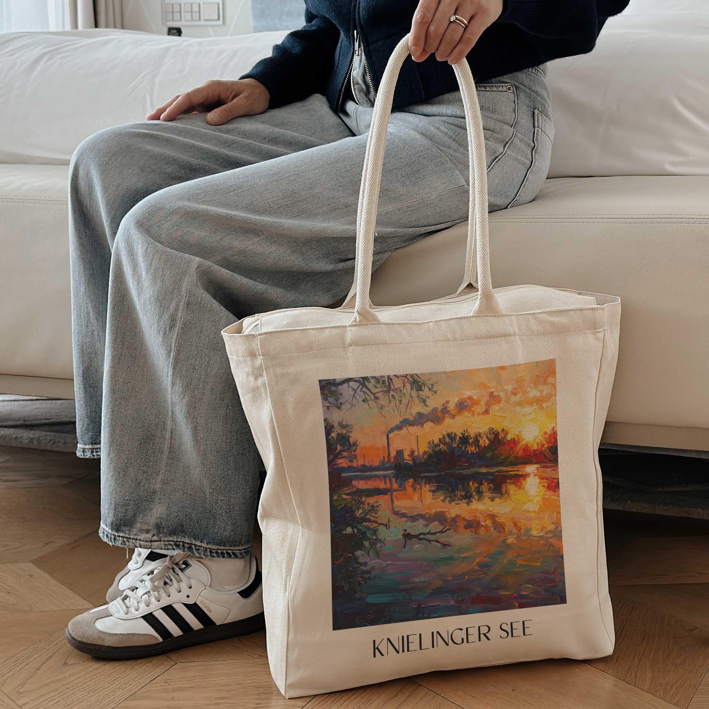 knielinger-see-karlsruhe-deutschland-einkaufstasche-oil-painting-oelgemaelde