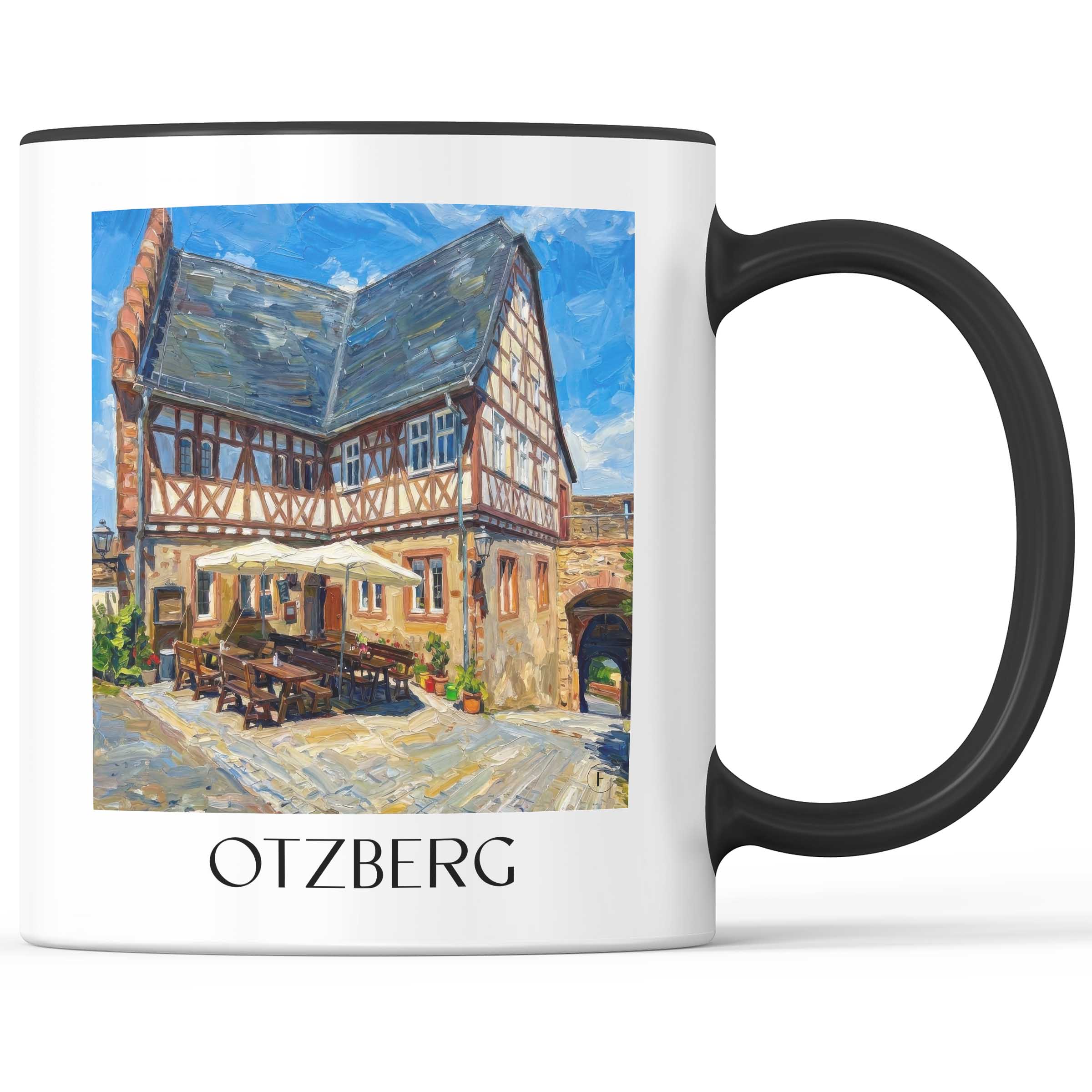 Otzberg Kaffeebecher - Odenwald - Deutschland Becher - Kaffeetasse im Ölgemälde Stil