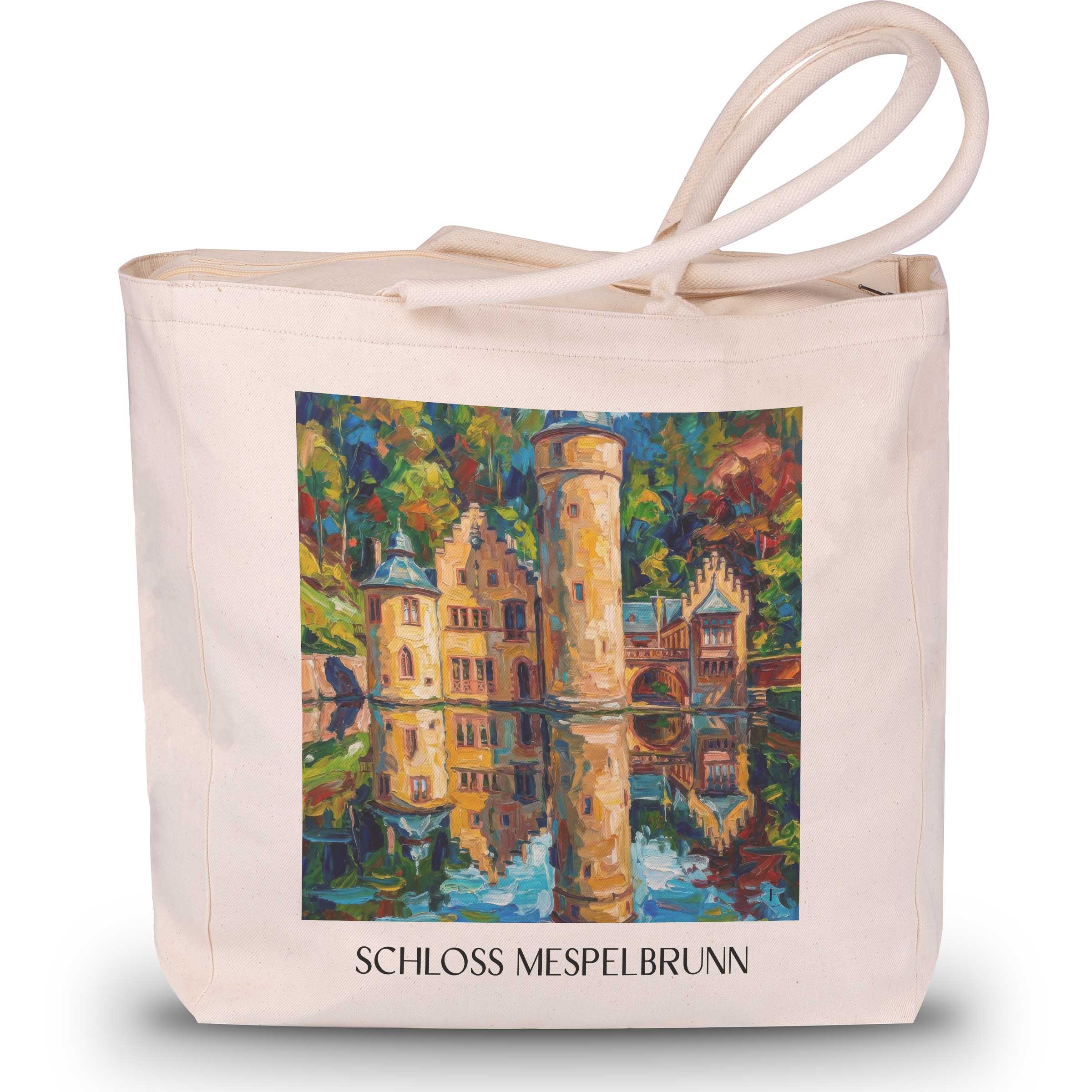 schloss-mespelbrunn-spessart-deutschland-einkaufstasche-oil-painting-oelgemaelde