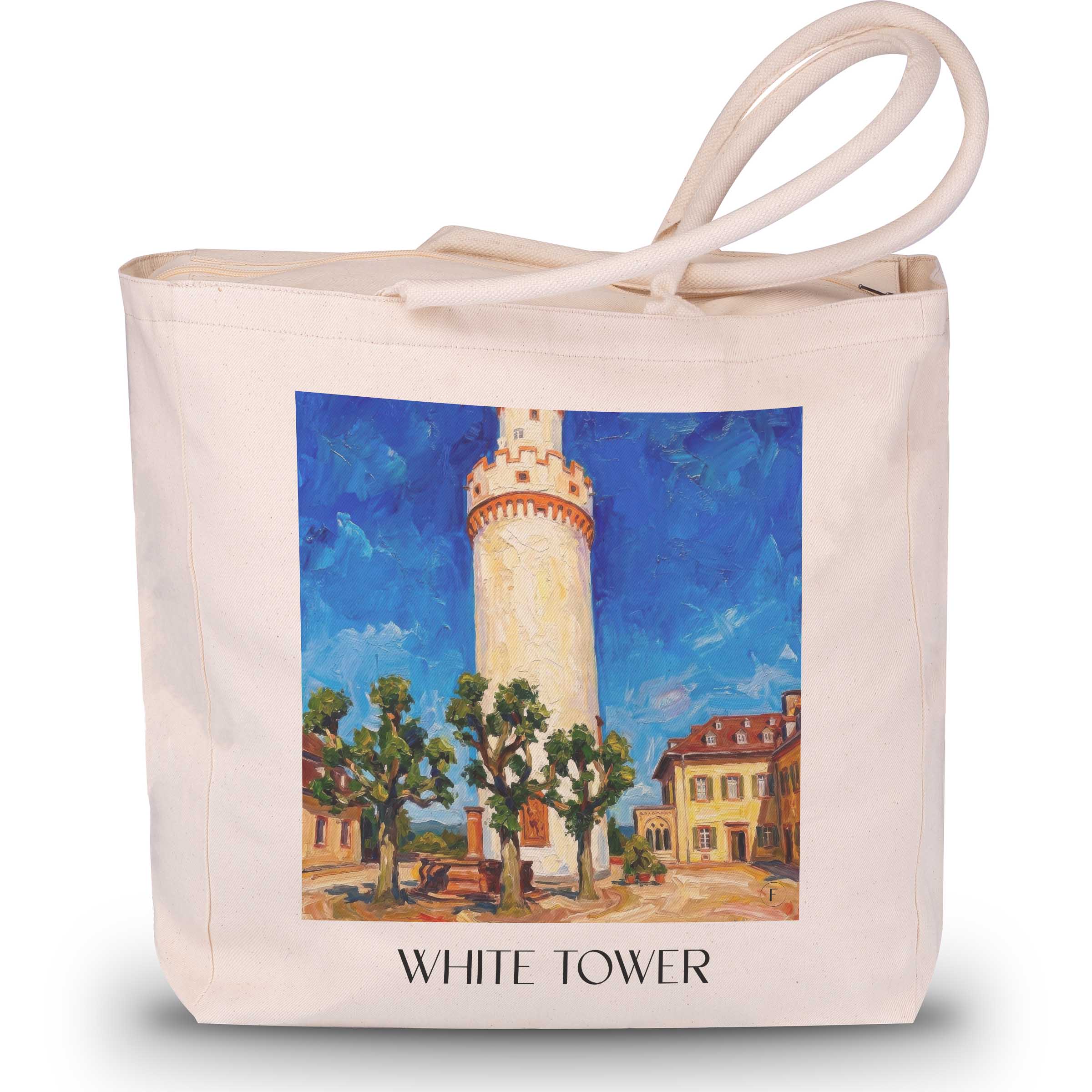 Weißer Turm Shopping Tasche - Bad Homburg - Deutschland Tote Bag - Einkaufstasche im Ölgemälde Stil