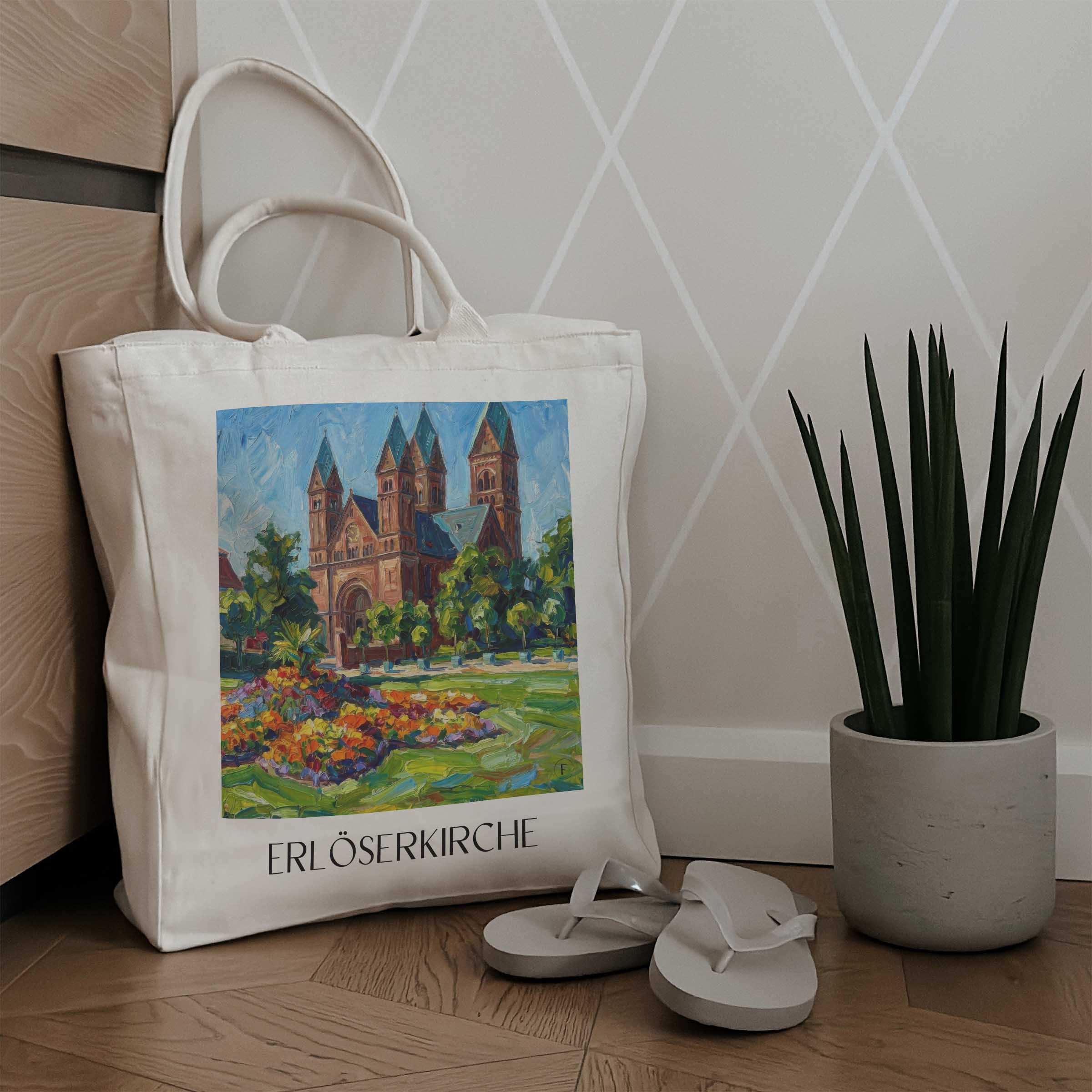 erlöserkirche-bad-homburg-deutschland-einkaufstasche-oil-painting-oelgemaelde