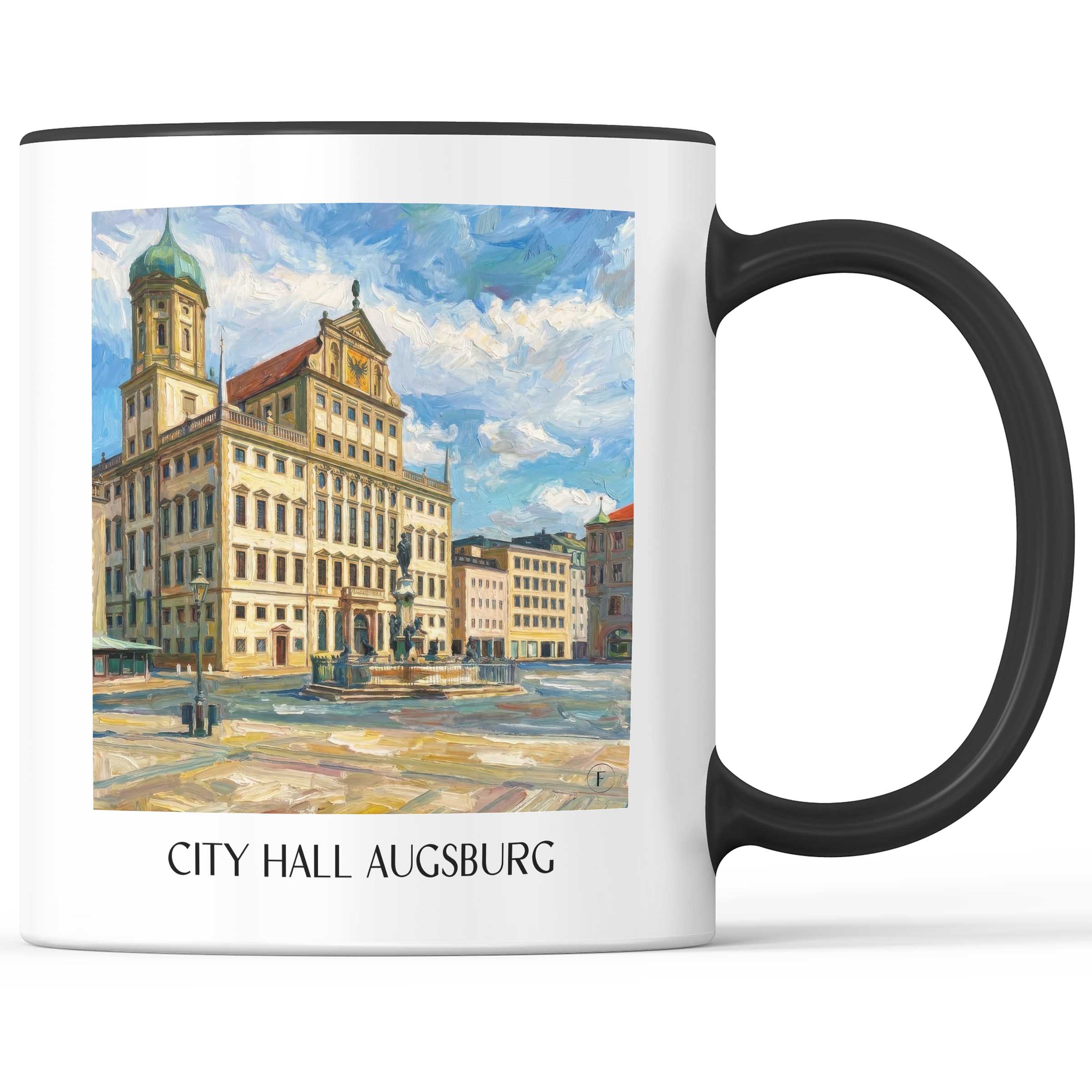 Rathaus Kaffeebecher - Augsburg - Deutschland Becher - Kaffeetasse im Ölgemälde Stil