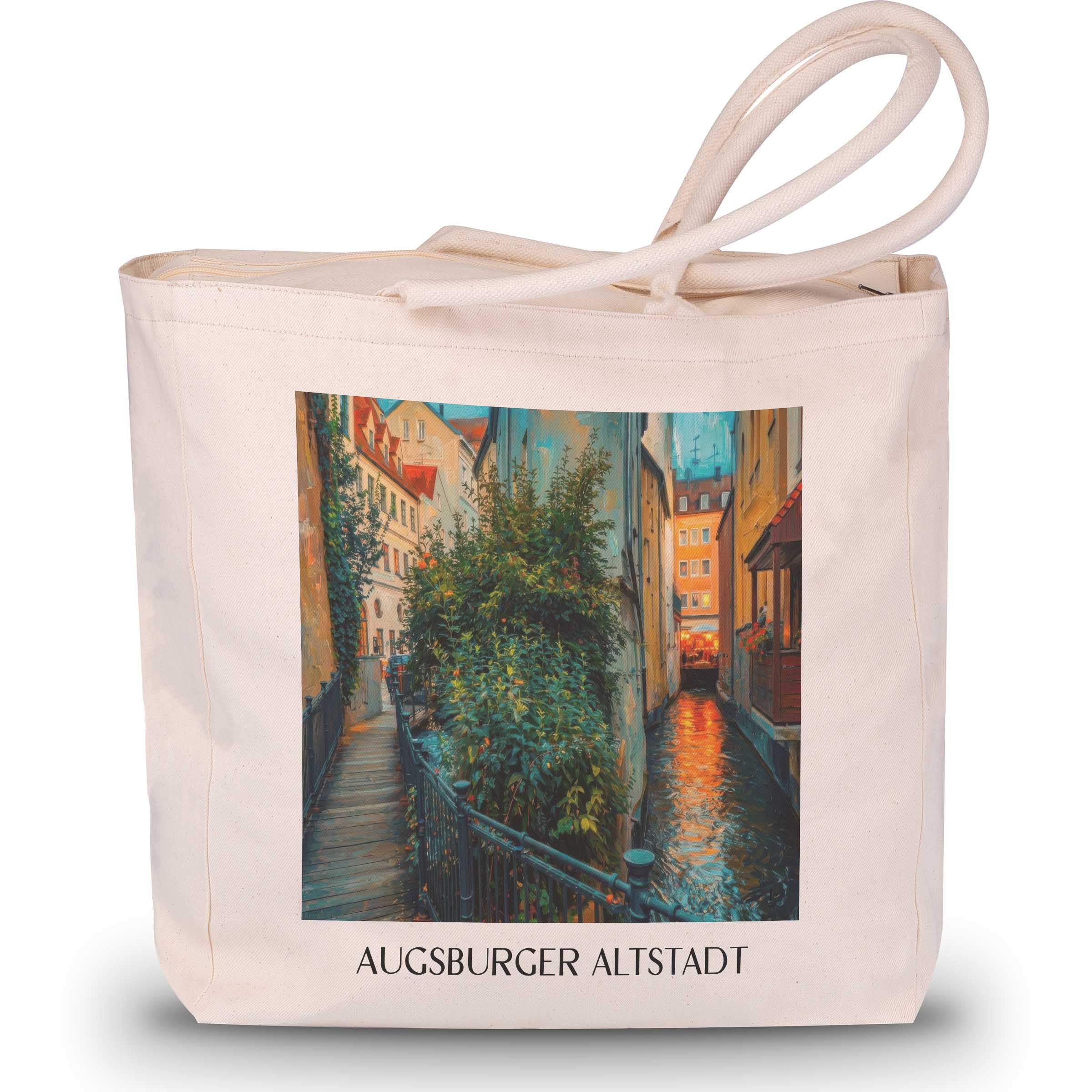 altstadt-augsburg-deutschland-einkaufstasche-oil-painting-oelgemaelde