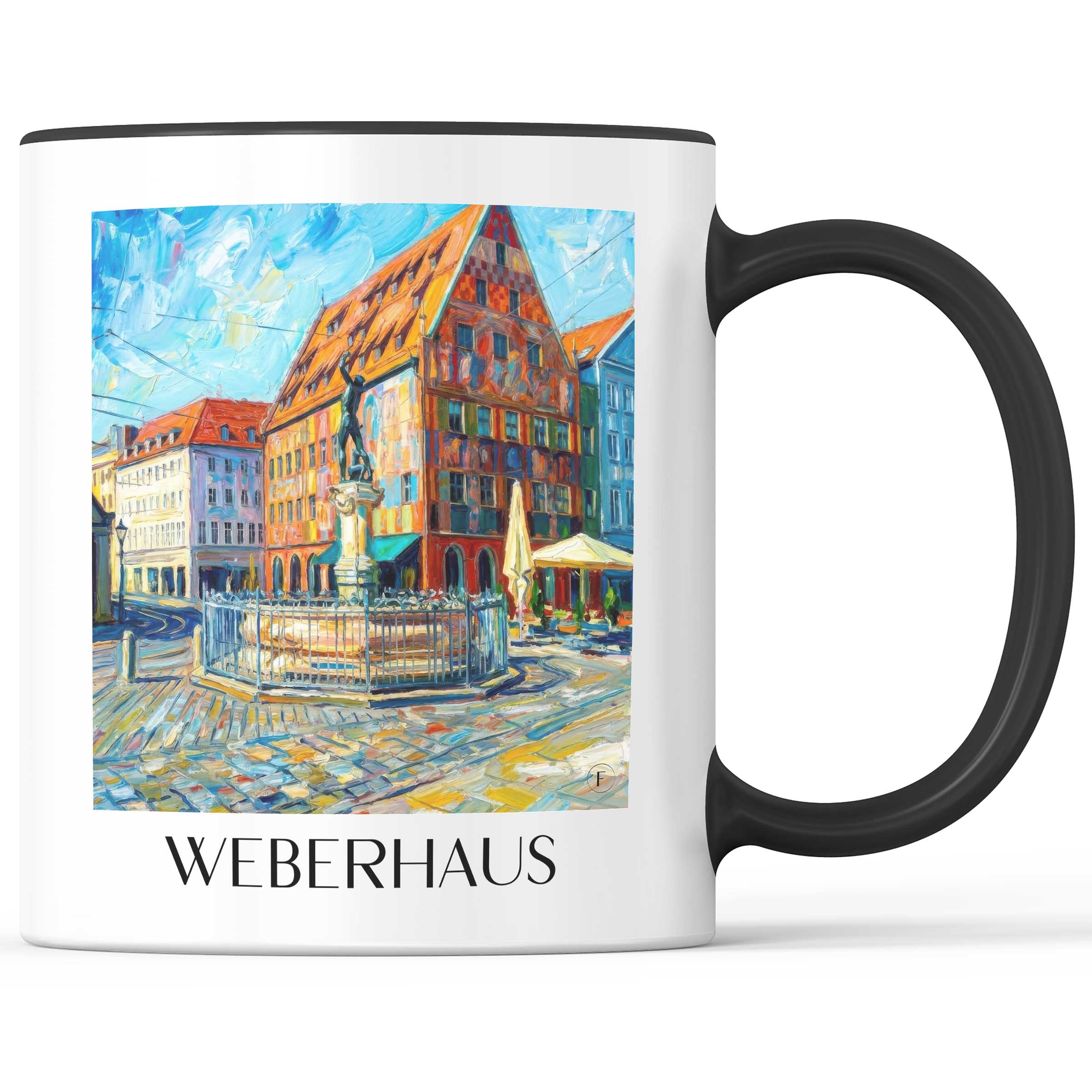 Weberhaus Kaffeebecher - Augsburg - Deutschland Becher - Kaffeetasse im Ölgemälde Stil