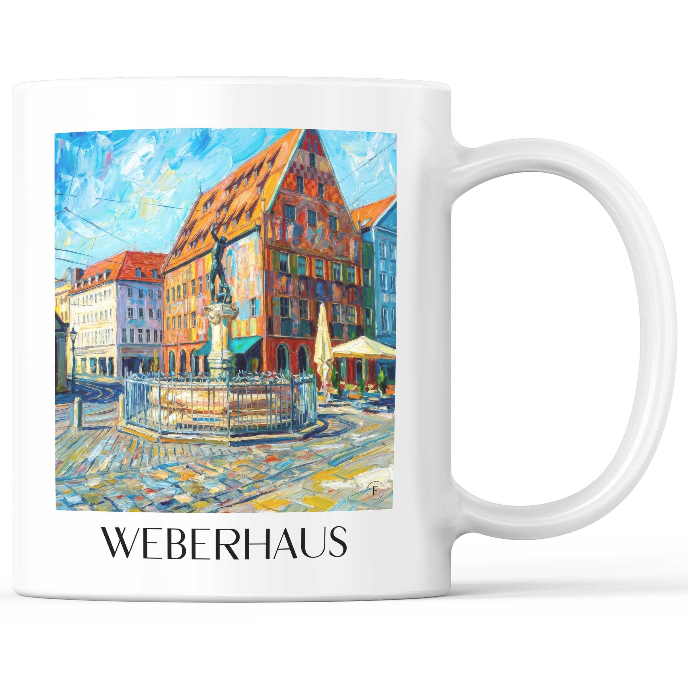 Weberhaus Kaffeebecher - Augsburg - Deutschland Becher - Kaffeetasse im Ölgemälde Stil