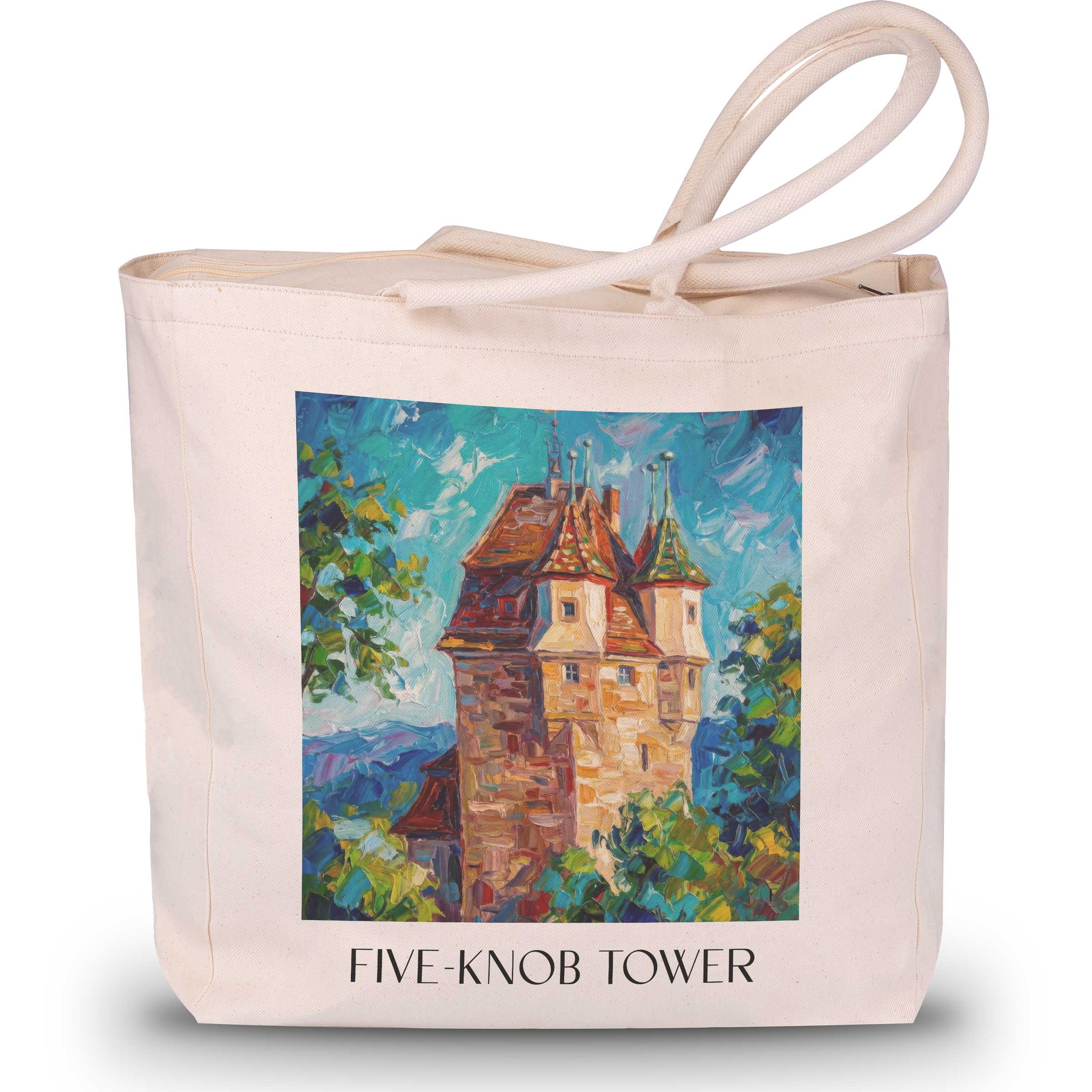 Fünfknopfturm Shopping Tasche - Schwäbisch Gmünd - Deutschland Tote Bag - Einkaufstasche im Ölgemälde Stil