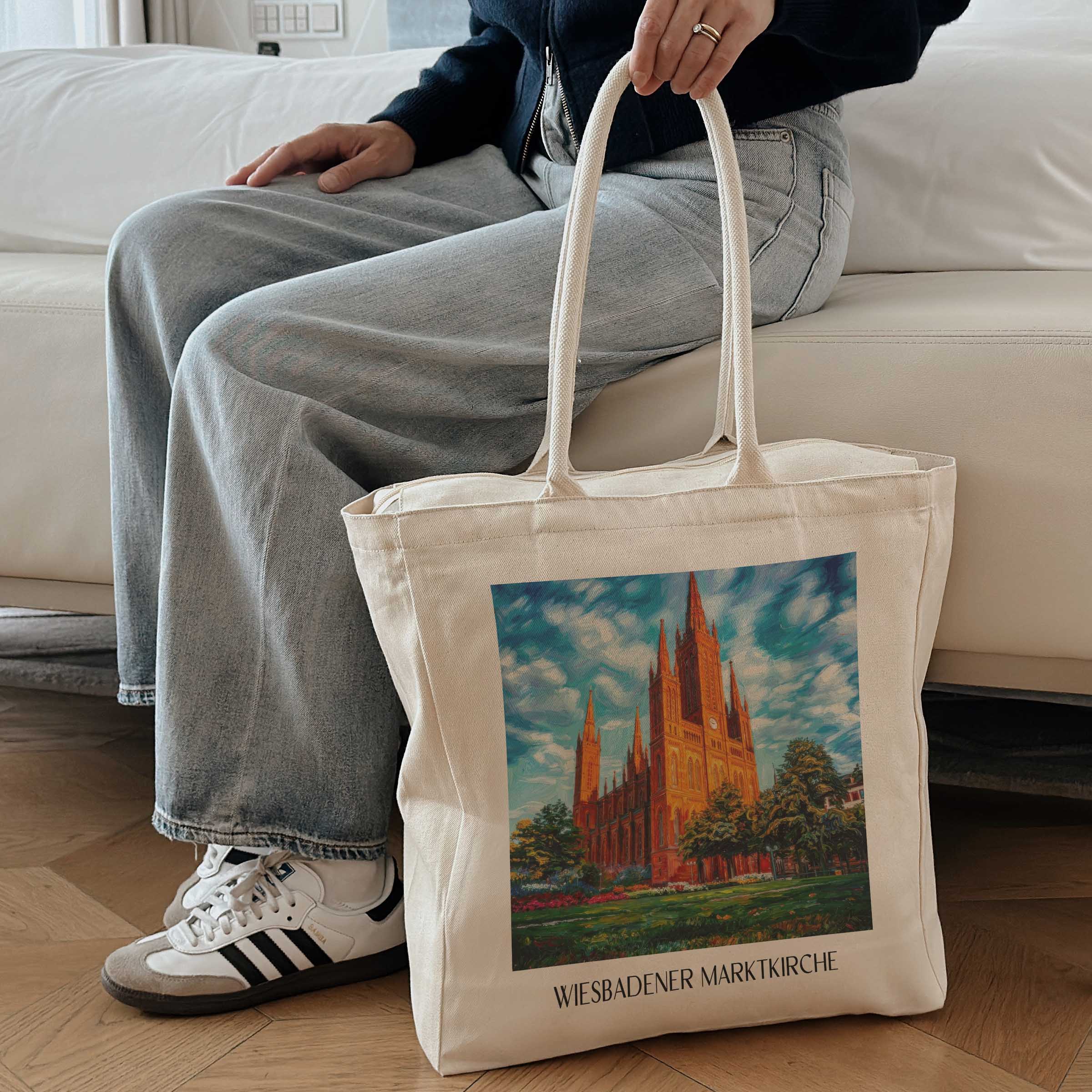 marktkirche-wiesbaden-deutschland-einkaufstasche-oil-painting-oelgemaelde