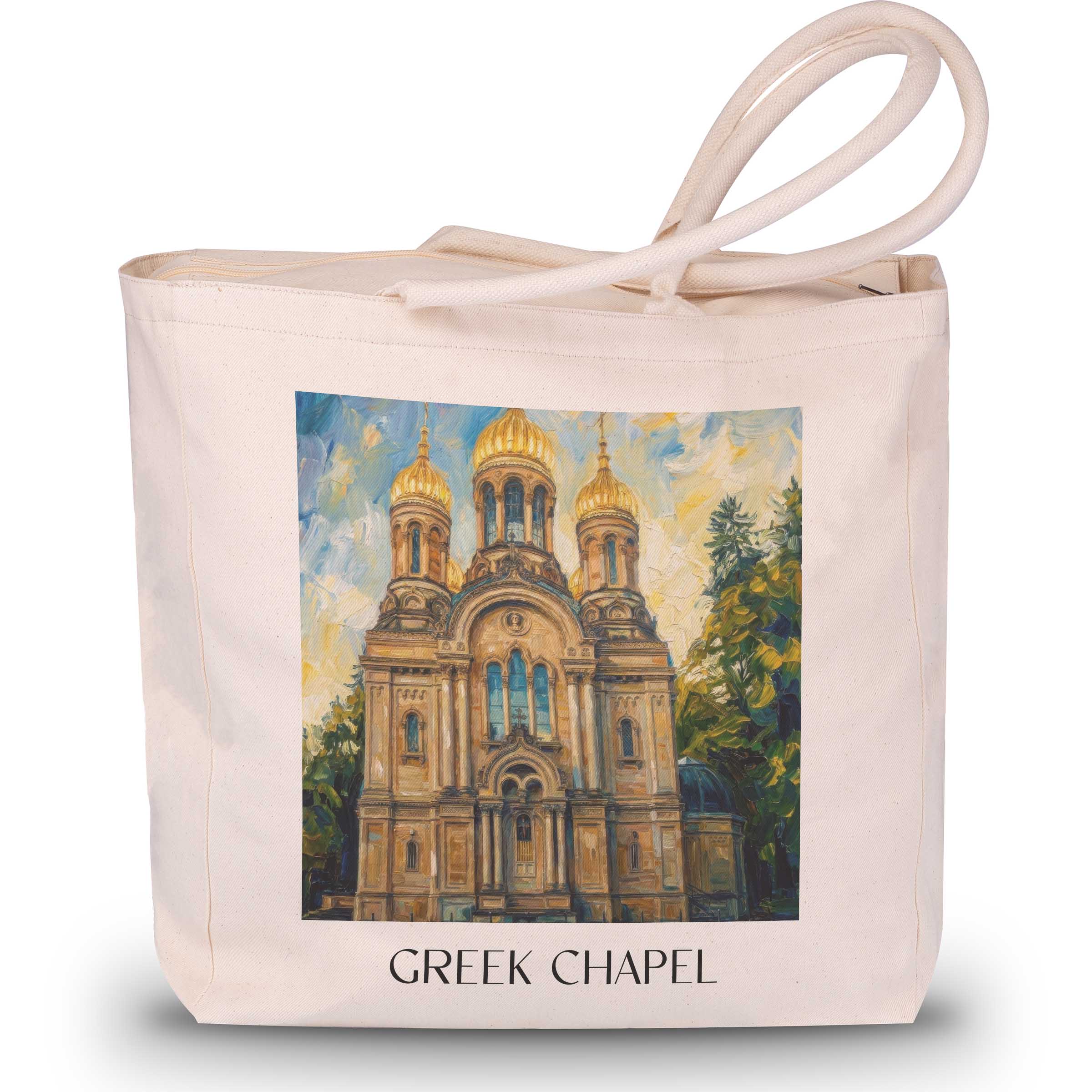 Grichische Kapelle Shopping Tasche - Wiesbaden - Deutschland Tote Bag - Einkaufstasche im Ölgemälde Stil