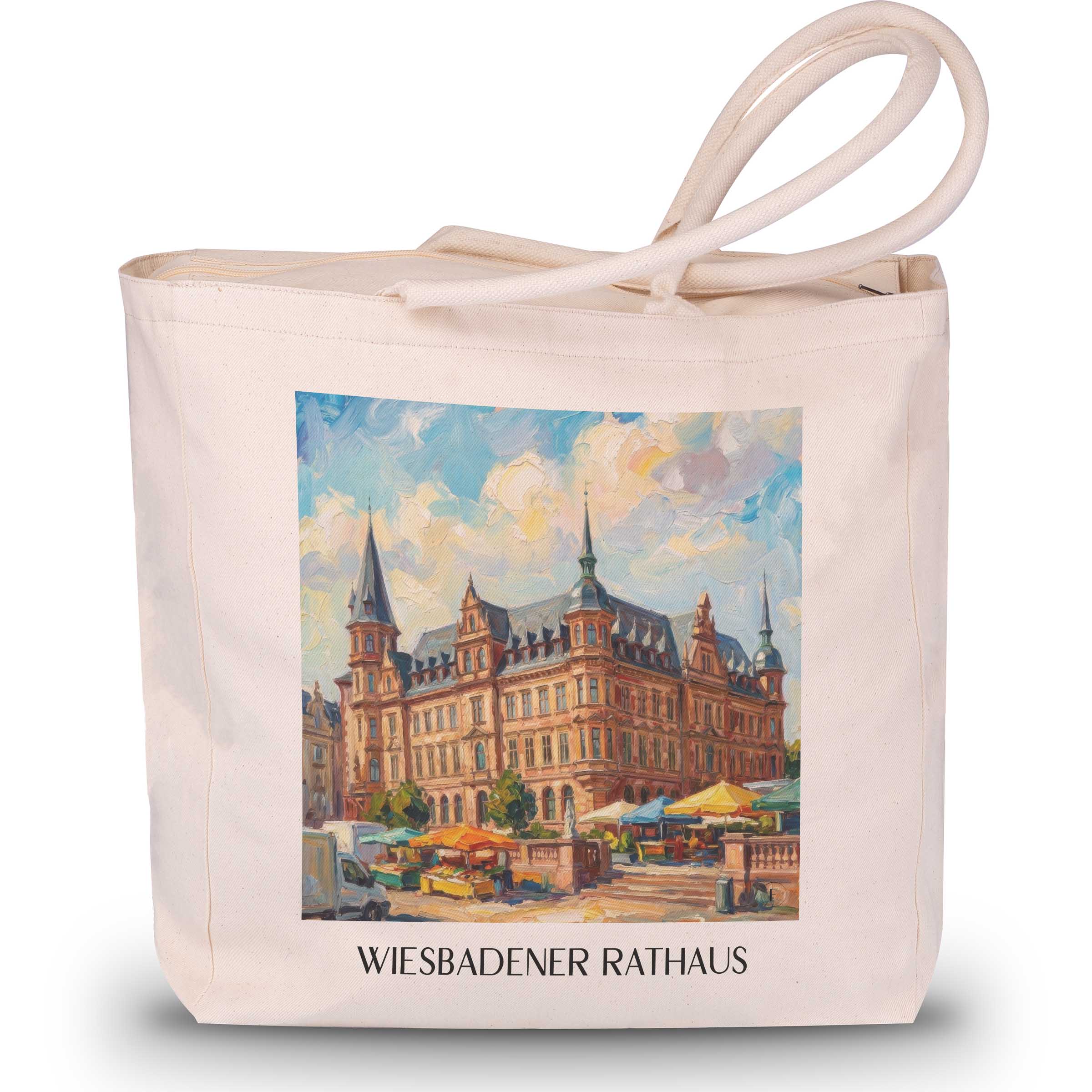 rathaus-wiesbaden-deutschland-einkaufstasche-oil-painting-oelgemaelde
