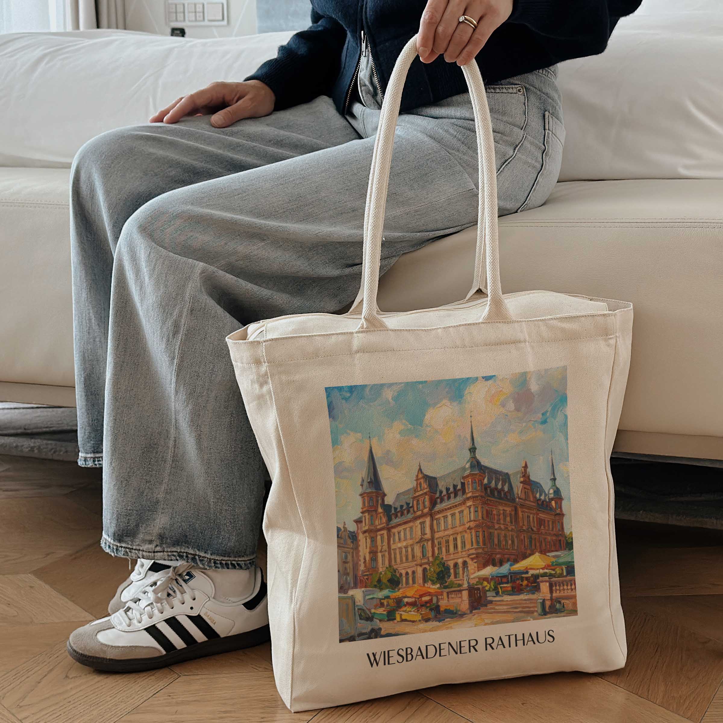 rathaus-wiesbaden-deutschland-einkaufstasche-oil-painting-oelgemaelde